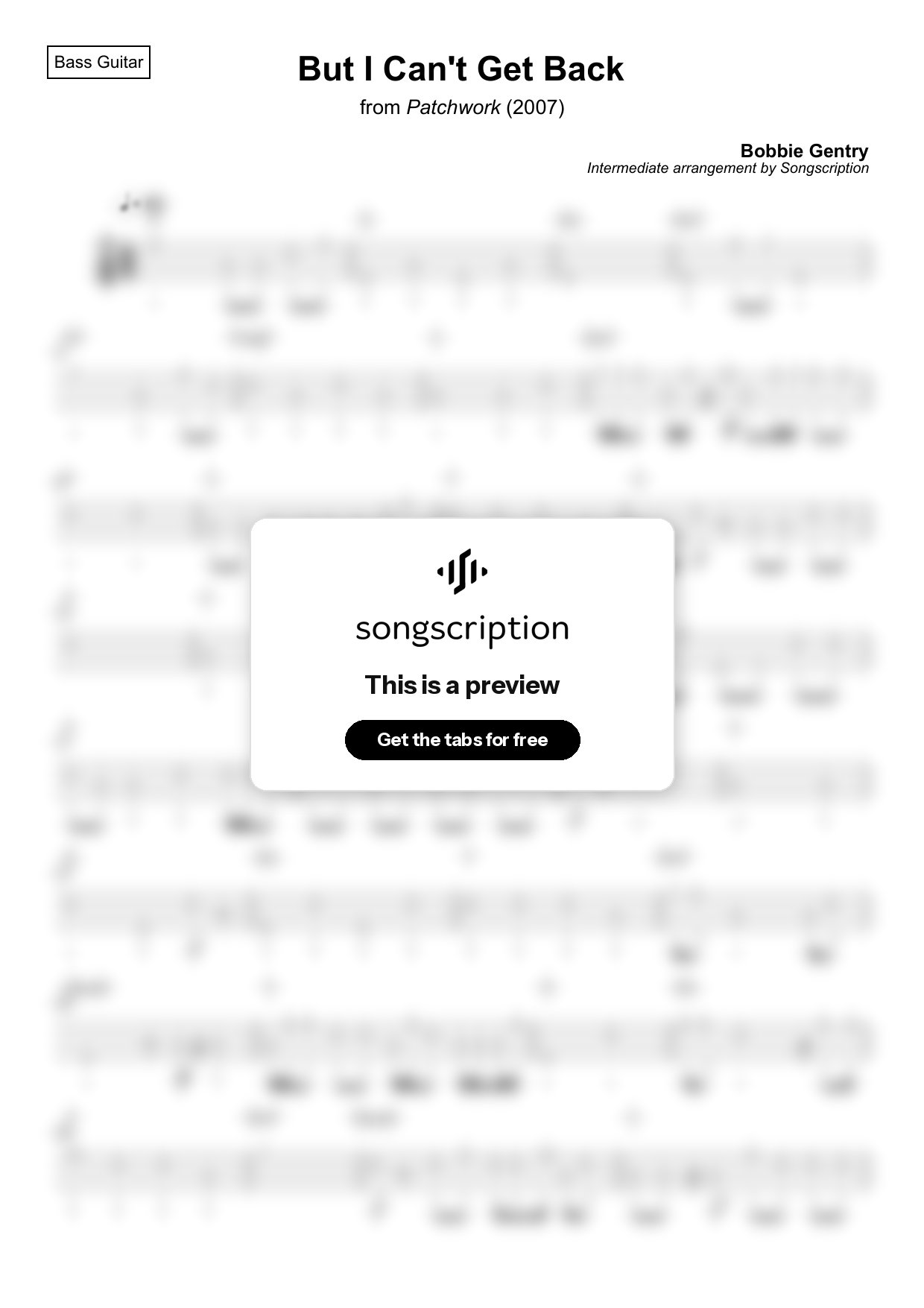 Intermediate Bass Guitar Tabs for "But I Can't Get Back" by Bobbie Gentry