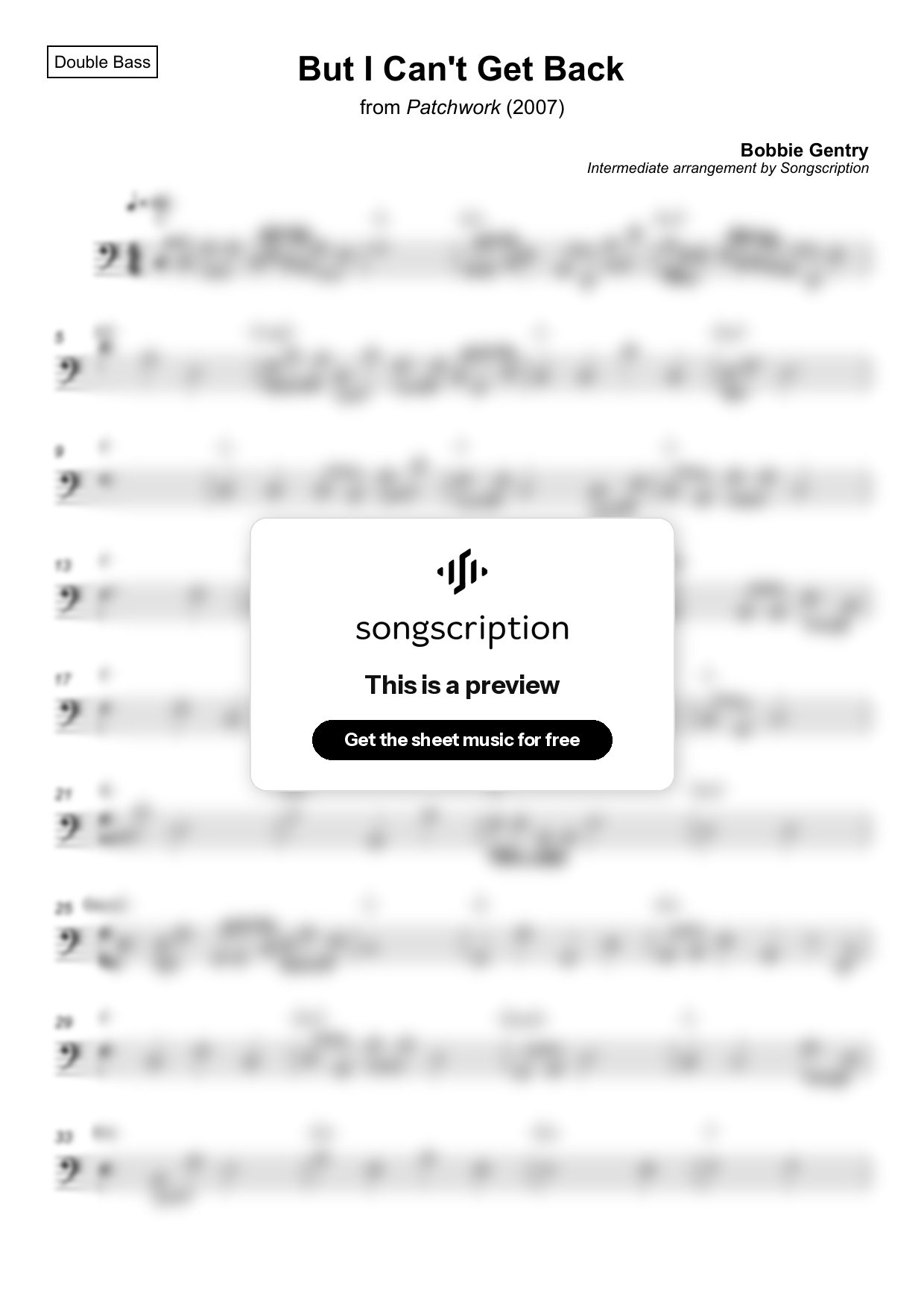 Intermediate Double Bass Sheet Music for "But I Can't Get Back" by Bobbie Gentry