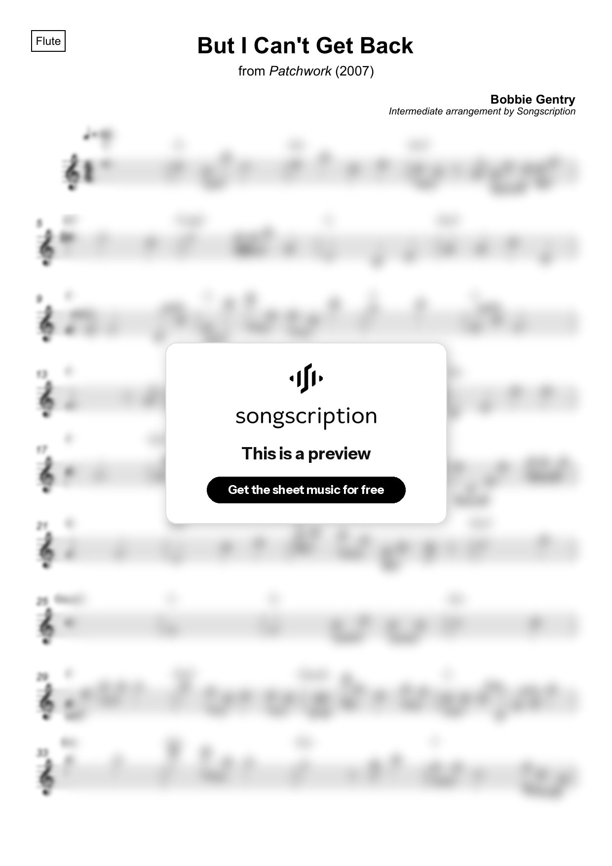 Intermediate Flute Sheet Music for "But I Can't Get Back" by Bobbie Gentry