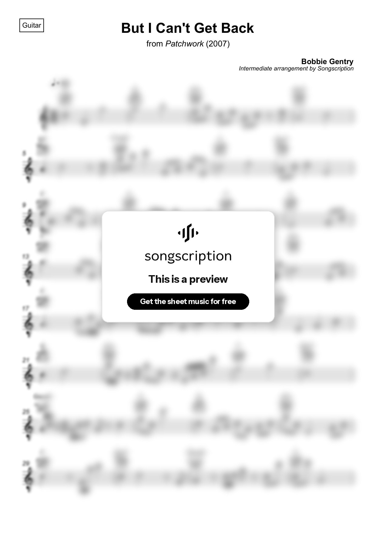 Intermediate Acoustic Guitar Sheet Music for "But I Can't Get Back" by Bobbie Gentry