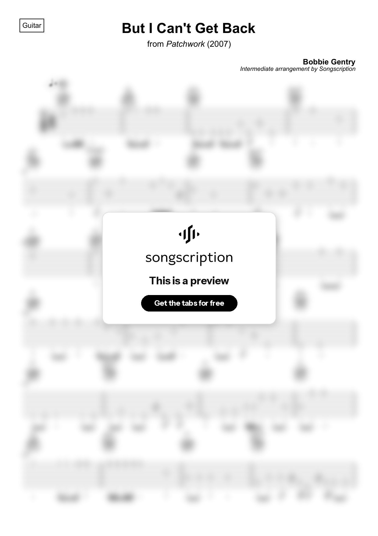 Intermediate Acoustic Guitar Tabs for "But I Can't Get Back" by Bobbie Gentry