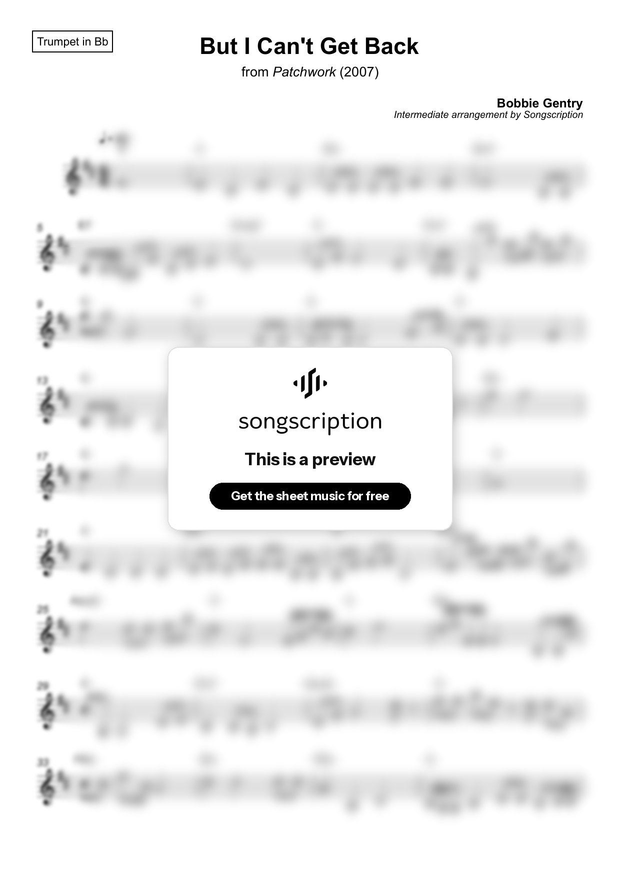 Intermediate Trumpet Sheet Music for "But I Can't Get Back" by Bobbie Gentry