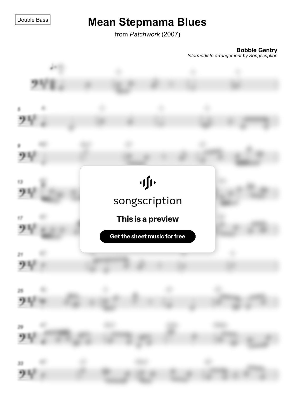 Intermediate Double Bass Sheet Music for "Mean Stepmama Blues" by Bobbie Gentry