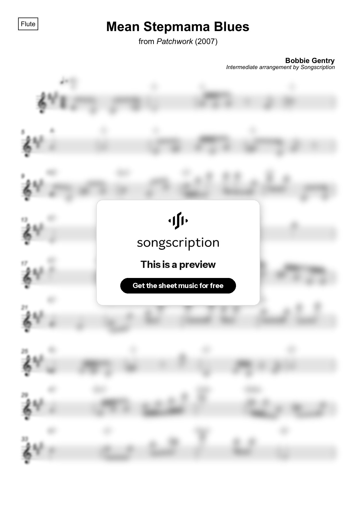 Intermediate Flute Sheet Music for "Mean Stepmama Blues" by Bobbie Gentry