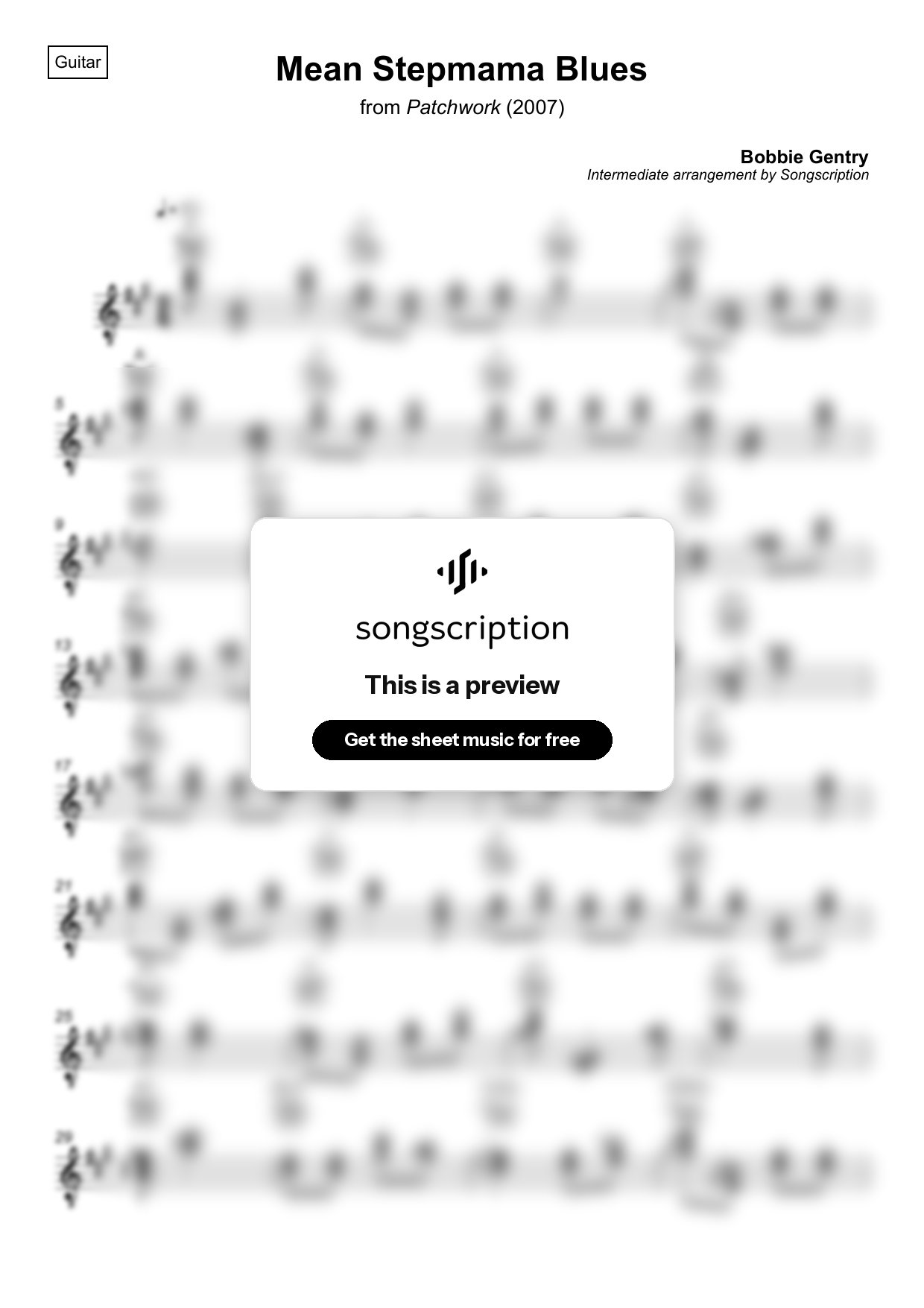 Intermediate Acoustic Guitar Sheet Music for "Mean Stepmama Blues" by Bobbie Gentry