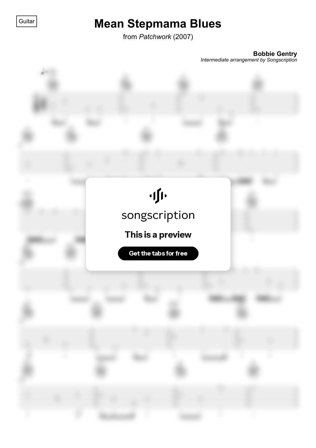 Intermediate Acoustic Guitar Tabs for "Mean Stepmama Blues" by Bobbie Gentry