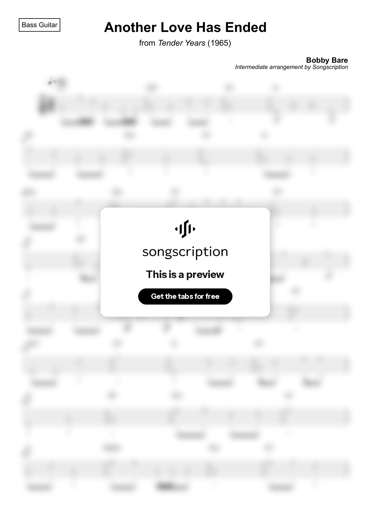 Intermediate Bass Guitar Tabs for "Another Love Has Ended" by Bobby Bare