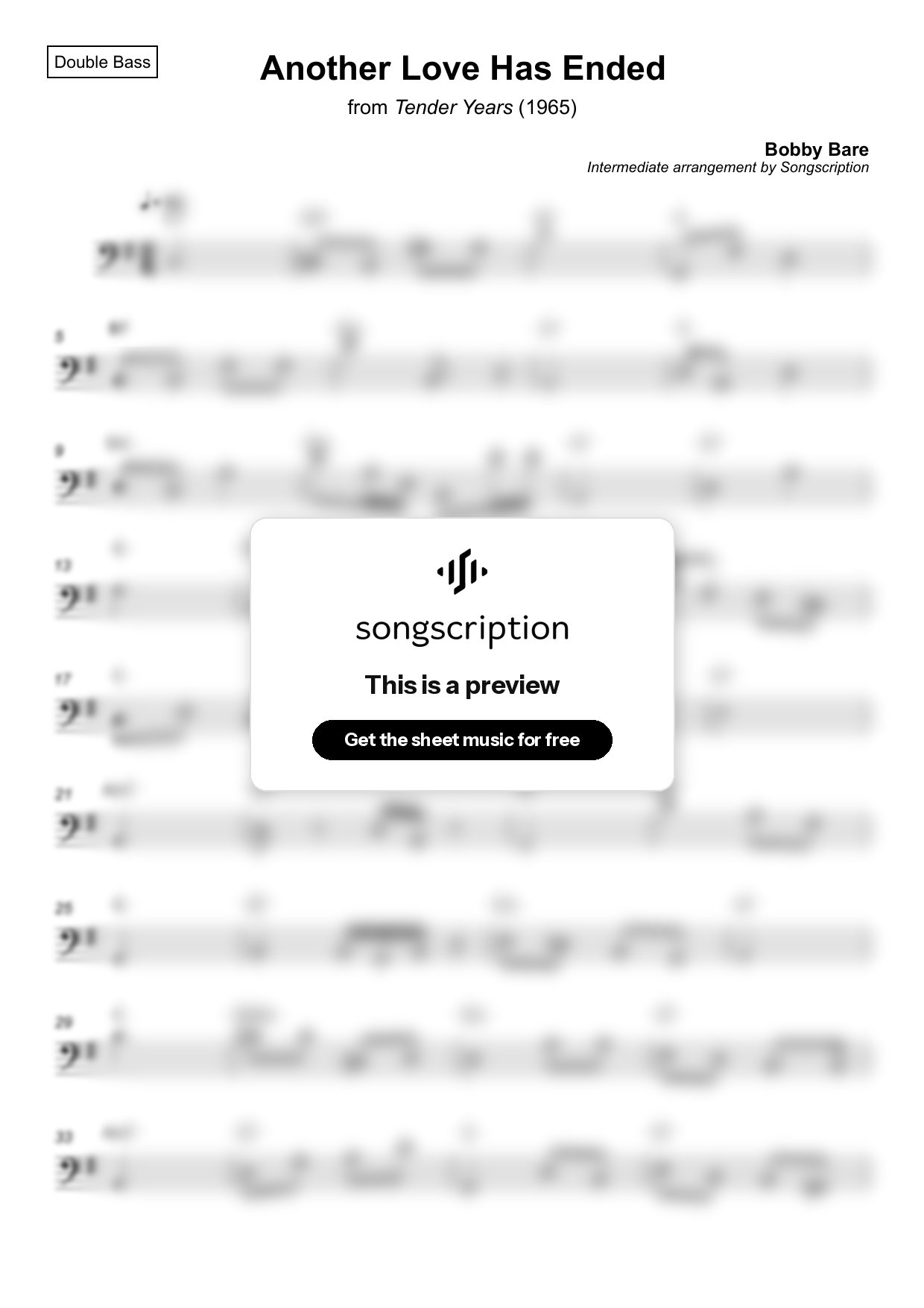 Intermediate Double Bass Sheet Music for "Another Love Has Ended" by Bobby Bare