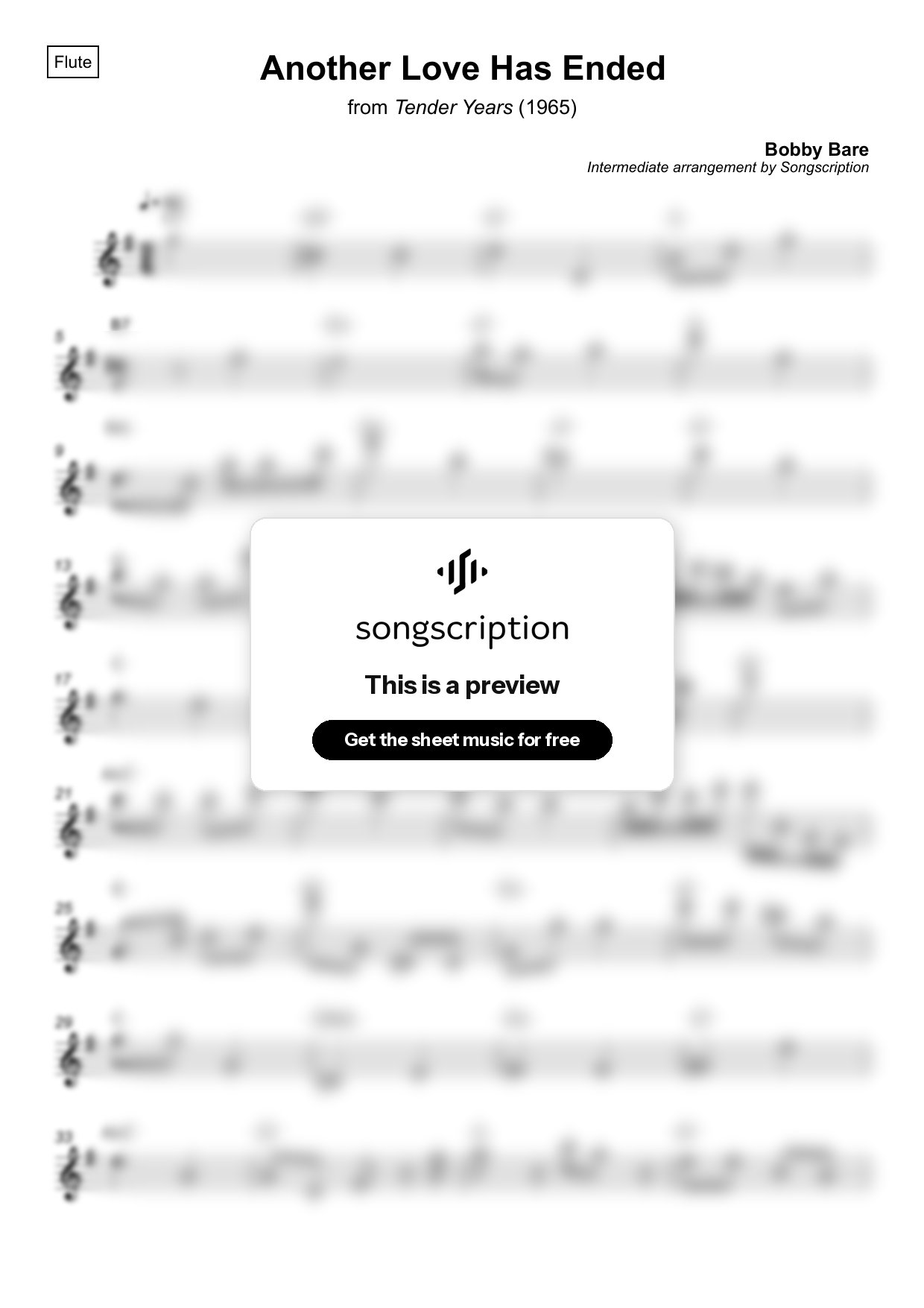 Intermediate Flute Sheet Music for "Another Love Has Ended" by Bobby Bare