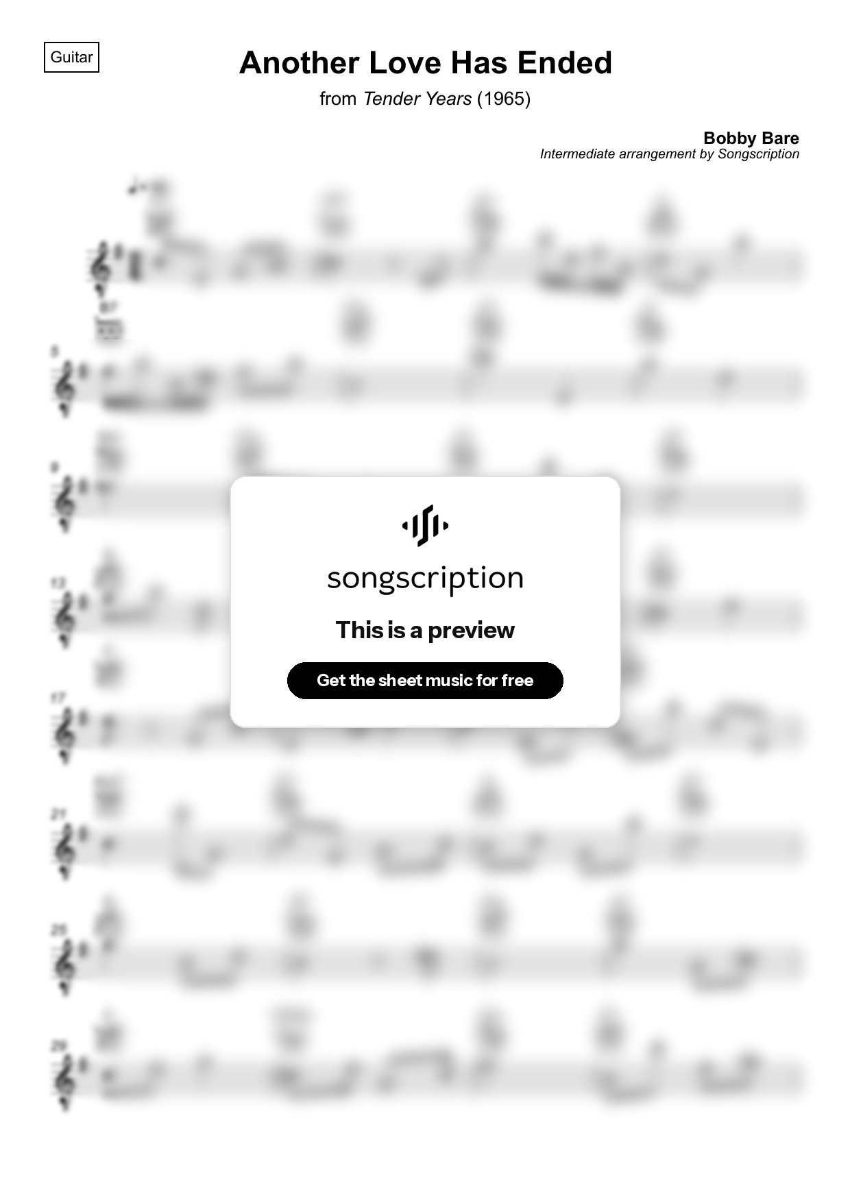 Intermediate Acoustic Guitar Sheet Music for "Another Love Has Ended" by Bobby Bare