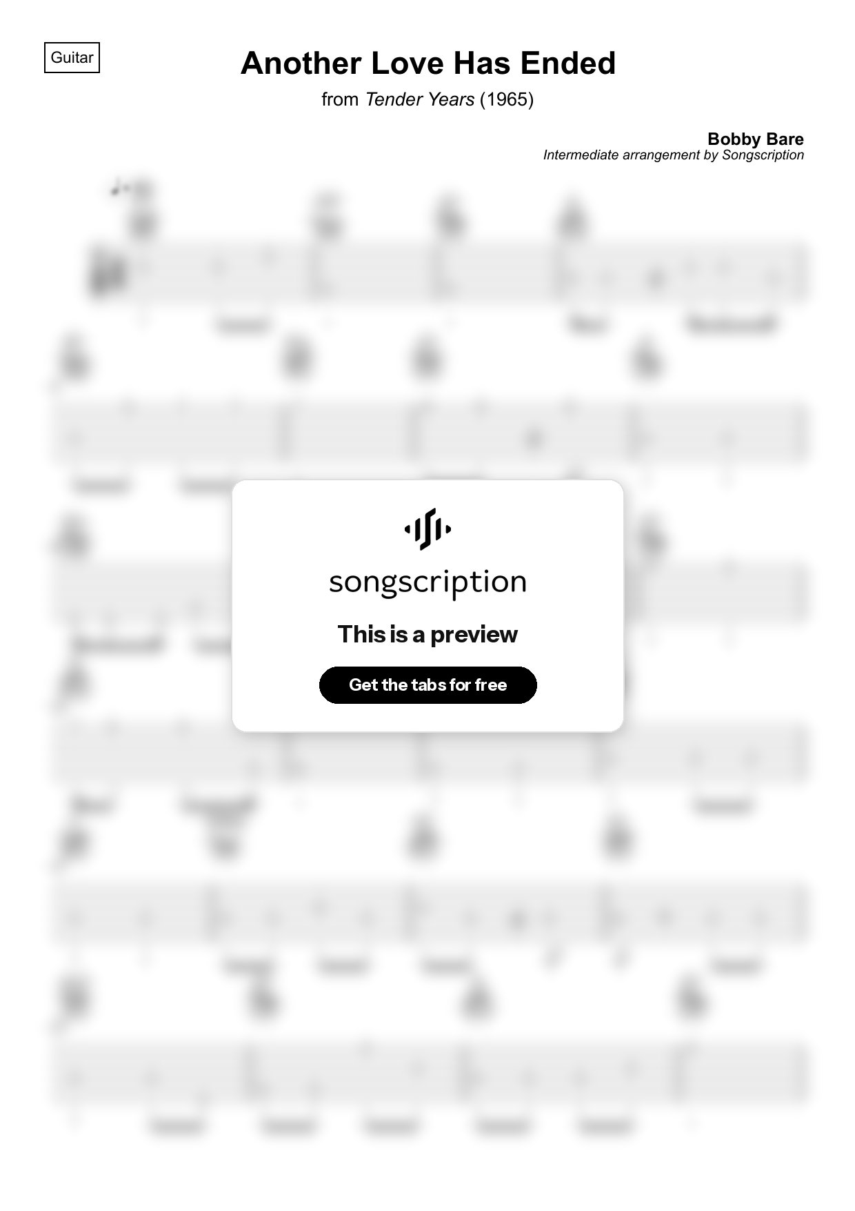 Intermediate Acoustic Guitar Tabs for "Another Love Has Ended" by Bobby Bare