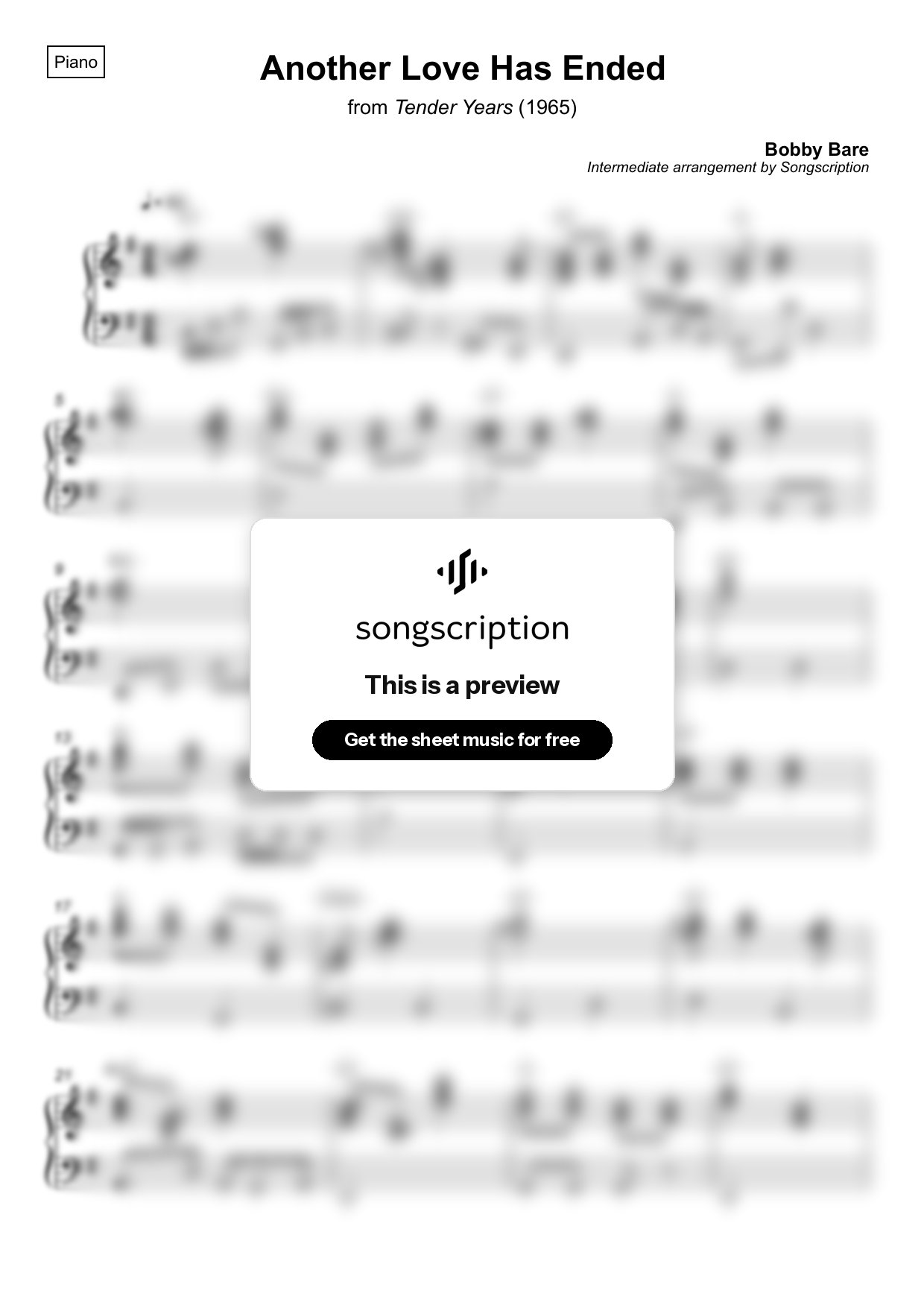 Intermediate Piano Sheet Music for "Another Love Has Ended" by Bobby Bare
