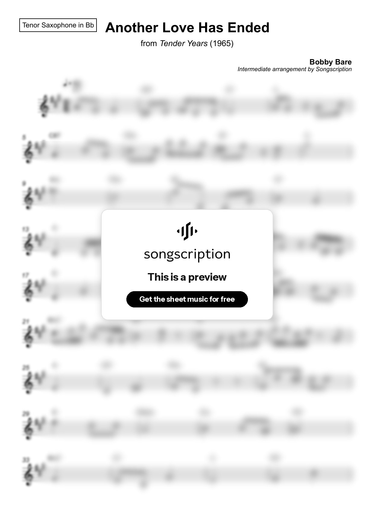 Intermediate Tenor Sax Sheet Music for "Another Love Has Ended" by Bobby Bare