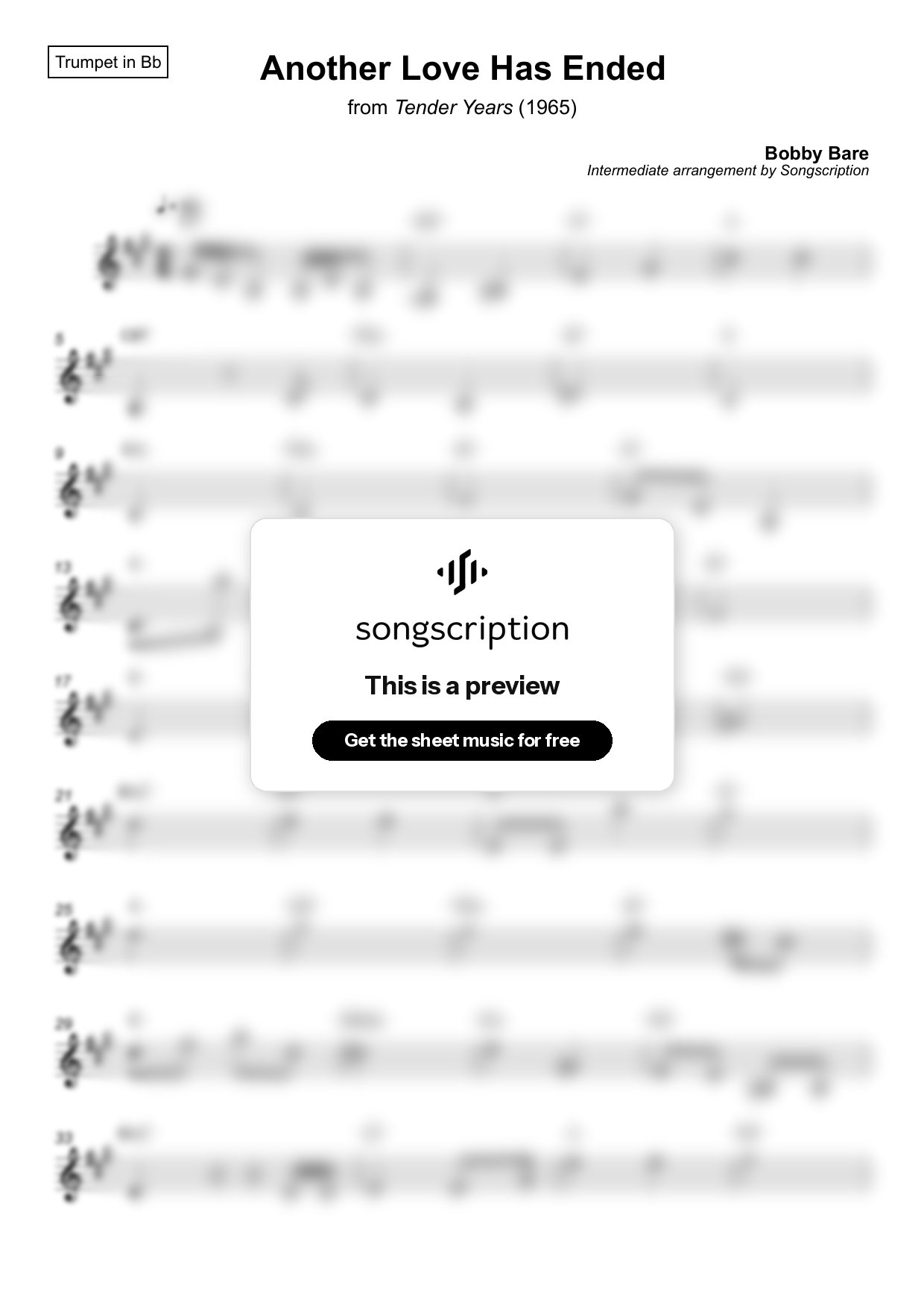 Intermediate Trumpet Sheet Music for "Another Love Has Ended" by Bobby Bare