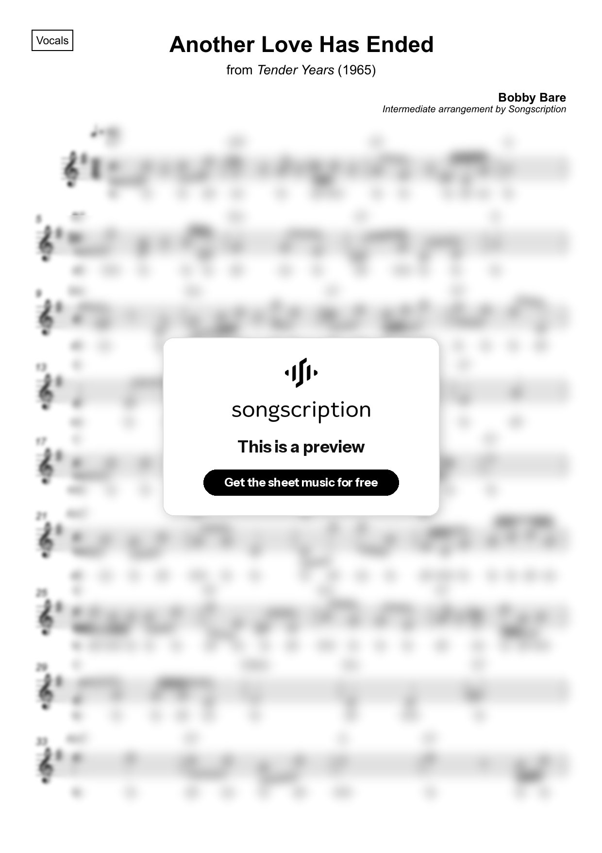 Intermediate Vocals Sheet Music for "Another Love Has Ended" by Bobby Bare