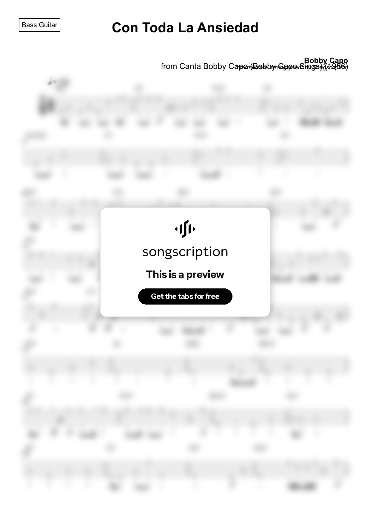 Intermediate Bass Guitar Tabs for "Con Toda La Ansiedad" by Bobby Capo