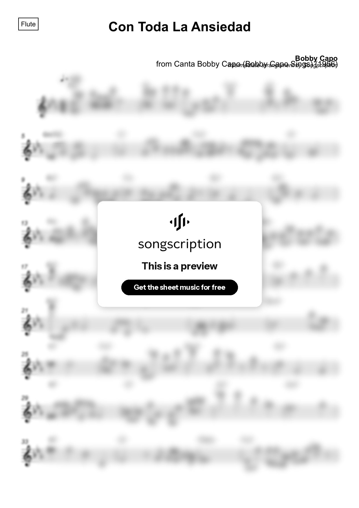 Intermediate Flute Sheet Music for "Con Toda La Ansiedad" by Bobby Capo