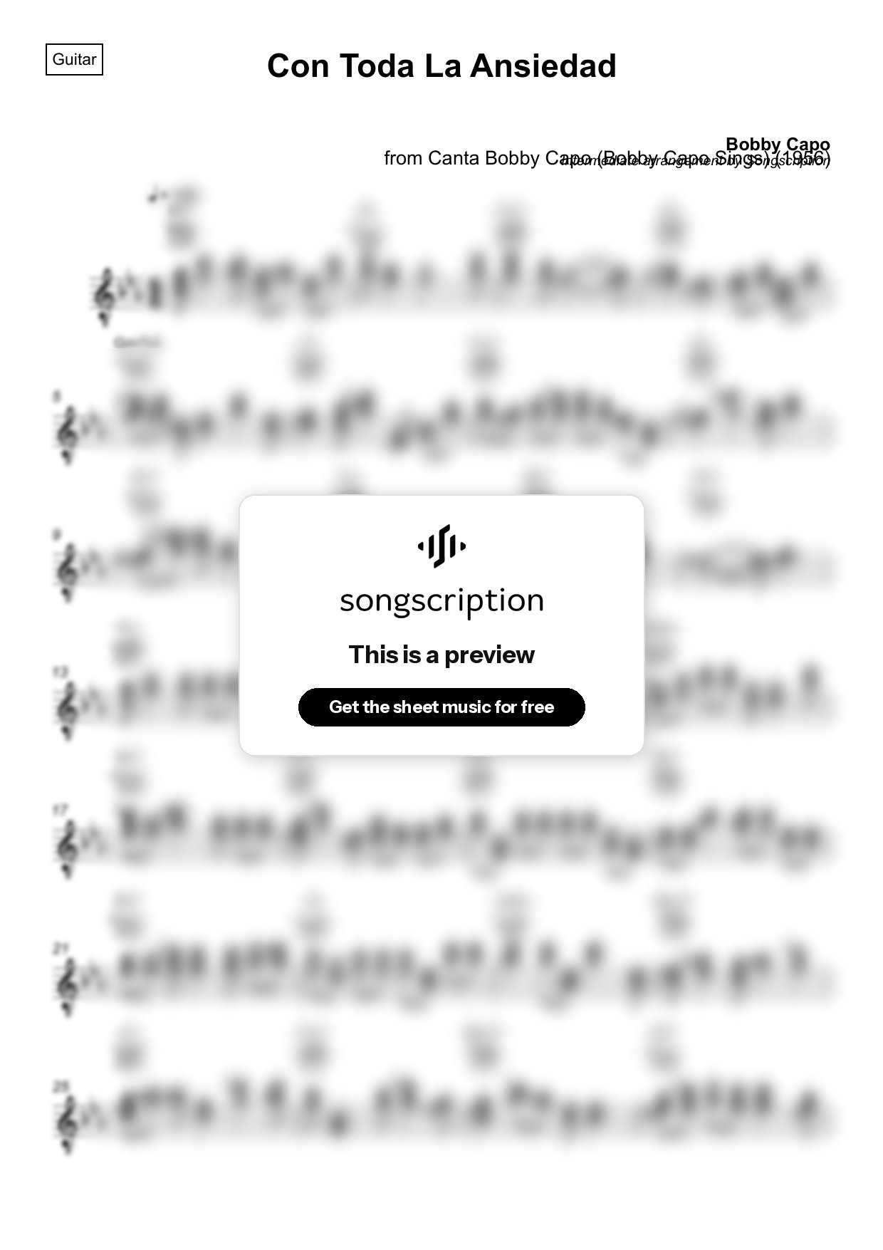 Intermediate Acoustic Guitar Sheet Music for "Con Toda La Ansiedad" by Bobby Capo