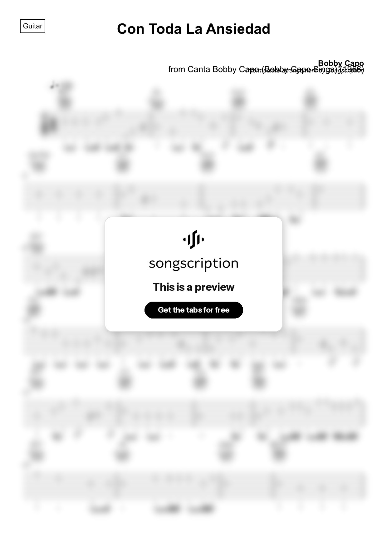 Intermediate Acoustic Guitar Tabs for "Con Toda La Ansiedad" by Bobby Capo