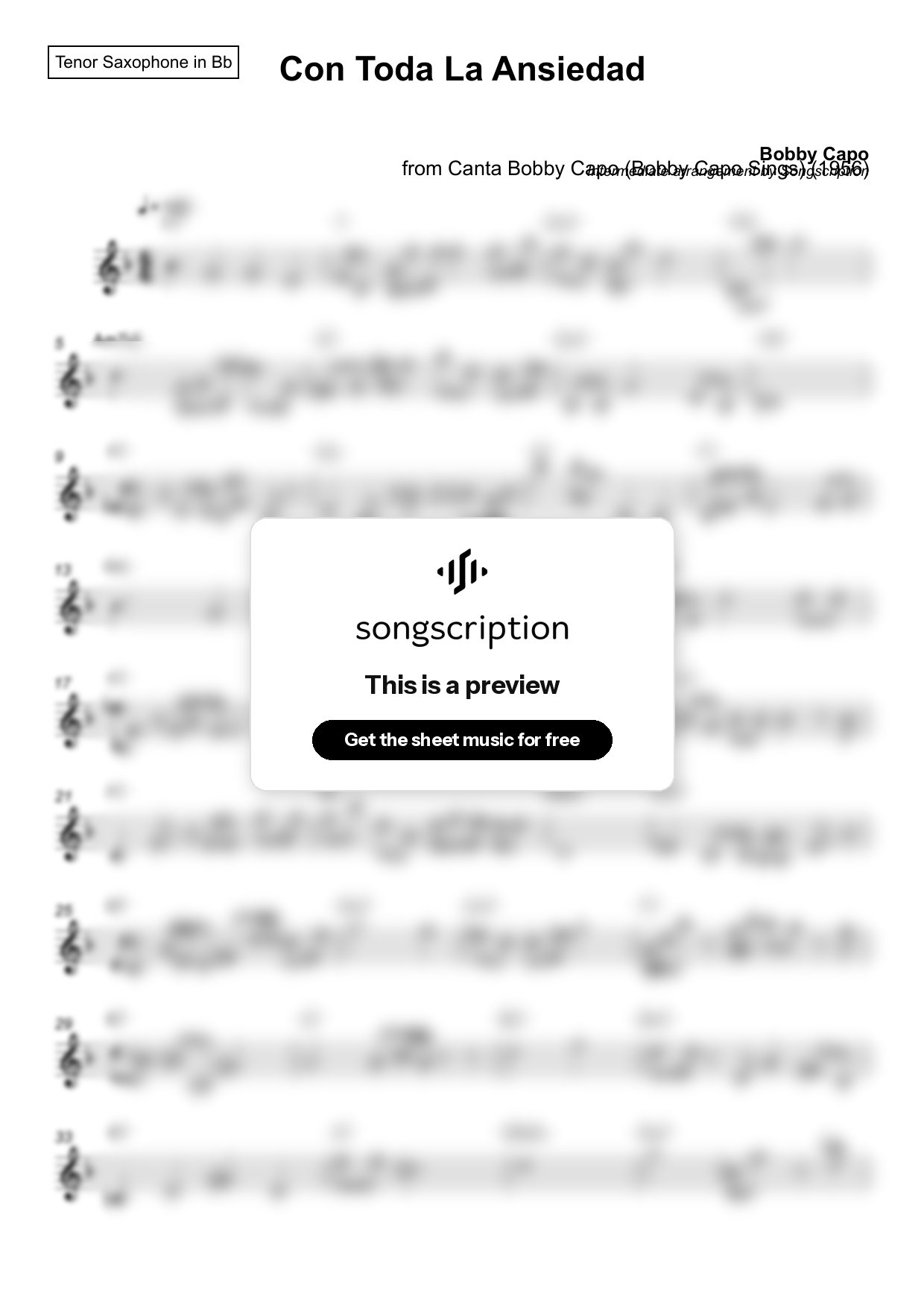 Intermediate Tenor Sax Sheet Music for "Con Toda La Ansiedad" by Bobby Capo