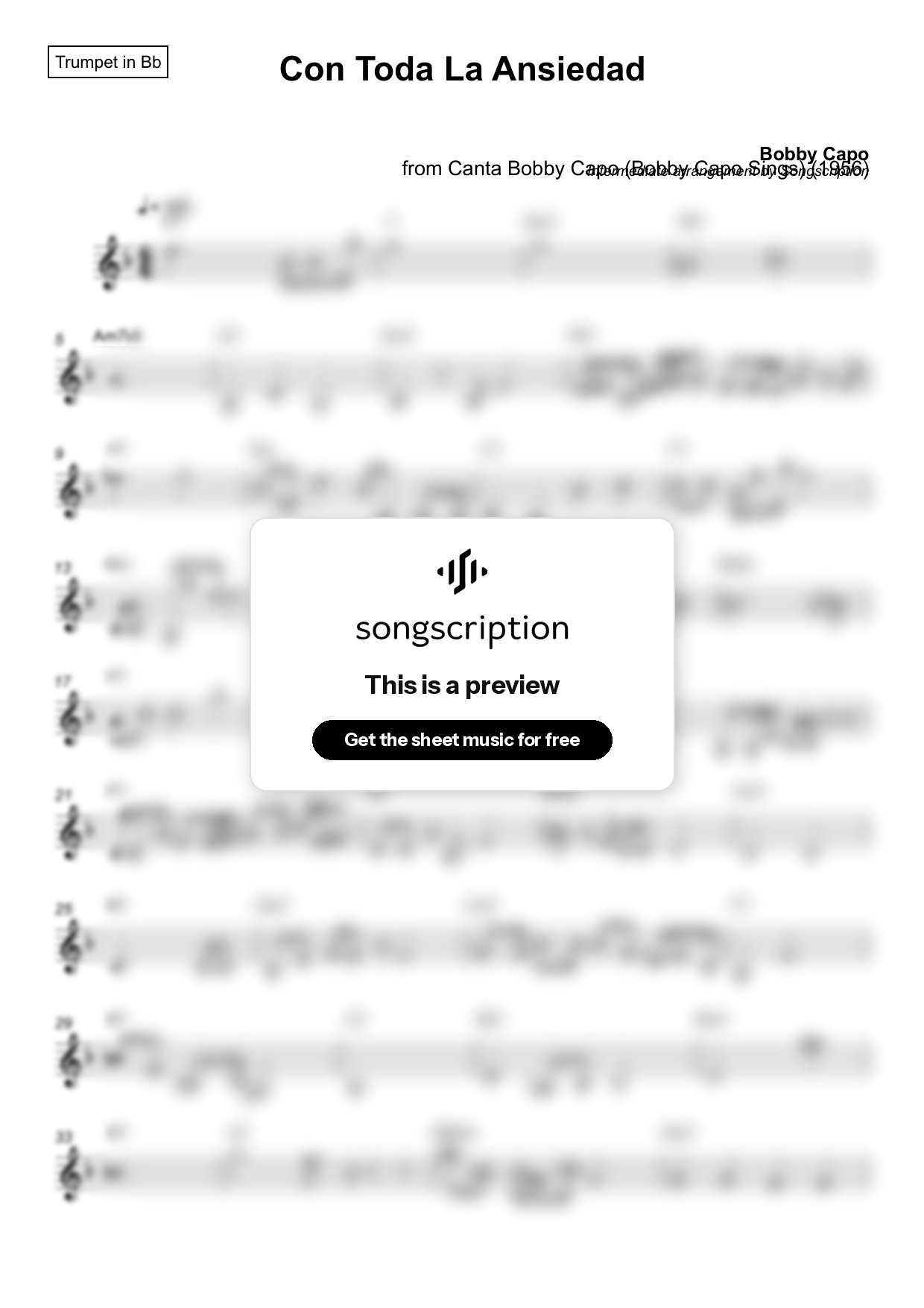 Intermediate Trumpet Sheet Music for "Con Toda La Ansiedad" by Bobby Capo