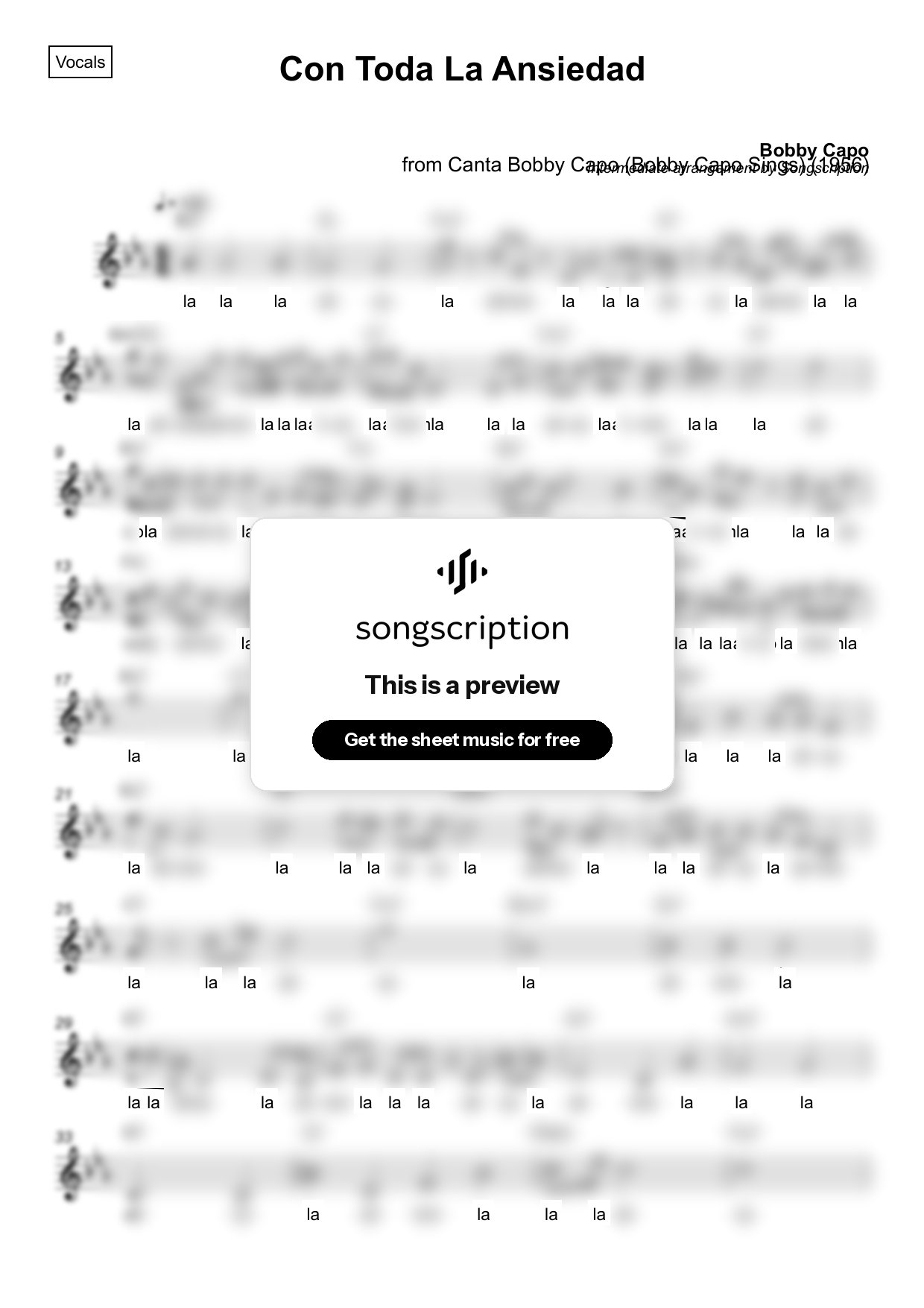 Intermediate Vocals Sheet Music for "Con Toda La Ansiedad" by Bobby Capo