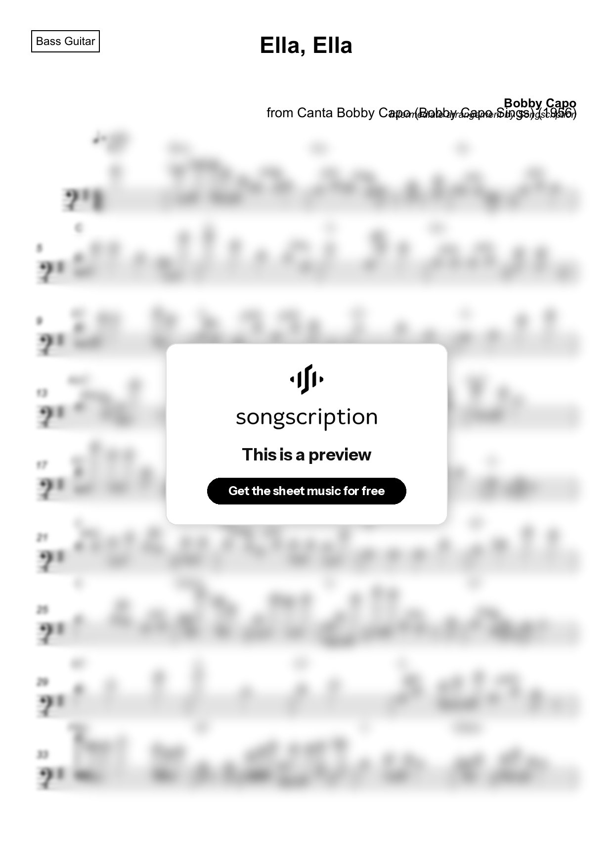 Intermediate Bass Guitar Sheet Music for "Ella, Ella" by Bobby Capo