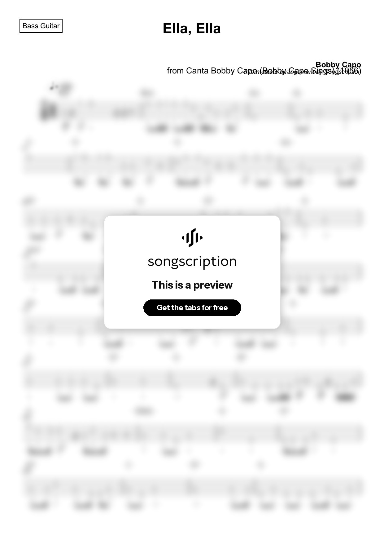 Intermediate Bass Guitar Tabs for "Ella, Ella" by Bobby Capo