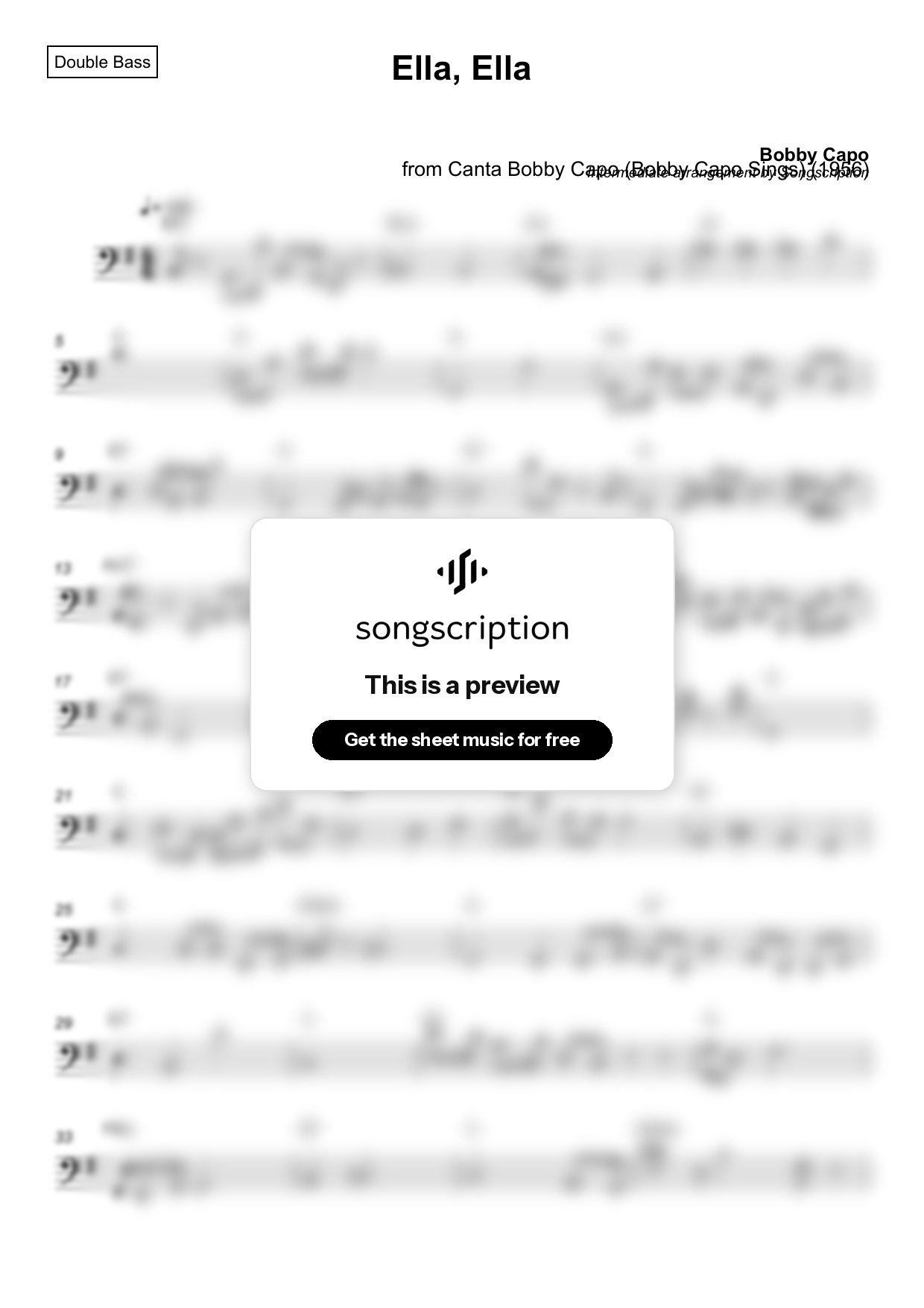 Intermediate Double Bass Sheet Music for "Ella, Ella" by Bobby Capo