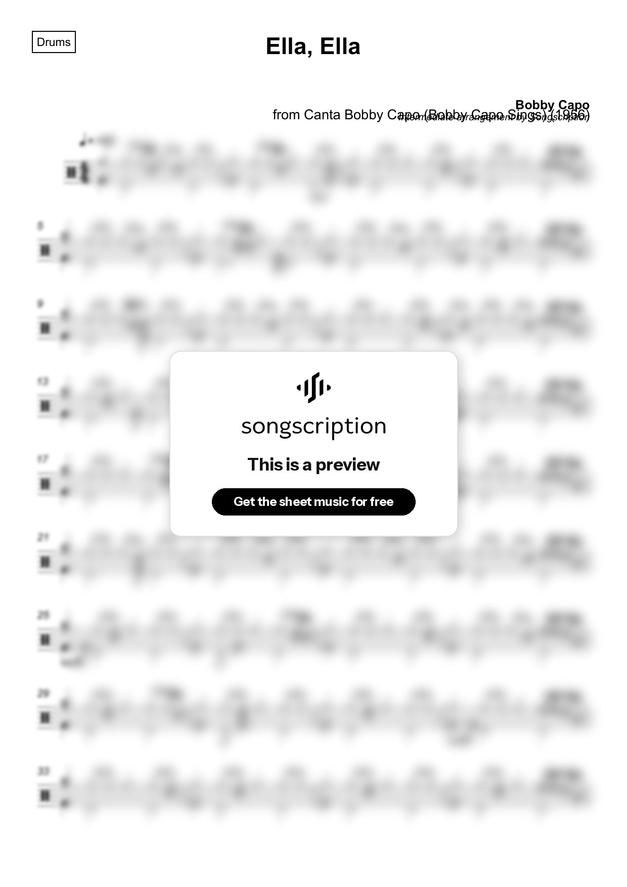 Intermediate Drums Sheet Music for "Ella, Ella" by Bobby Capo