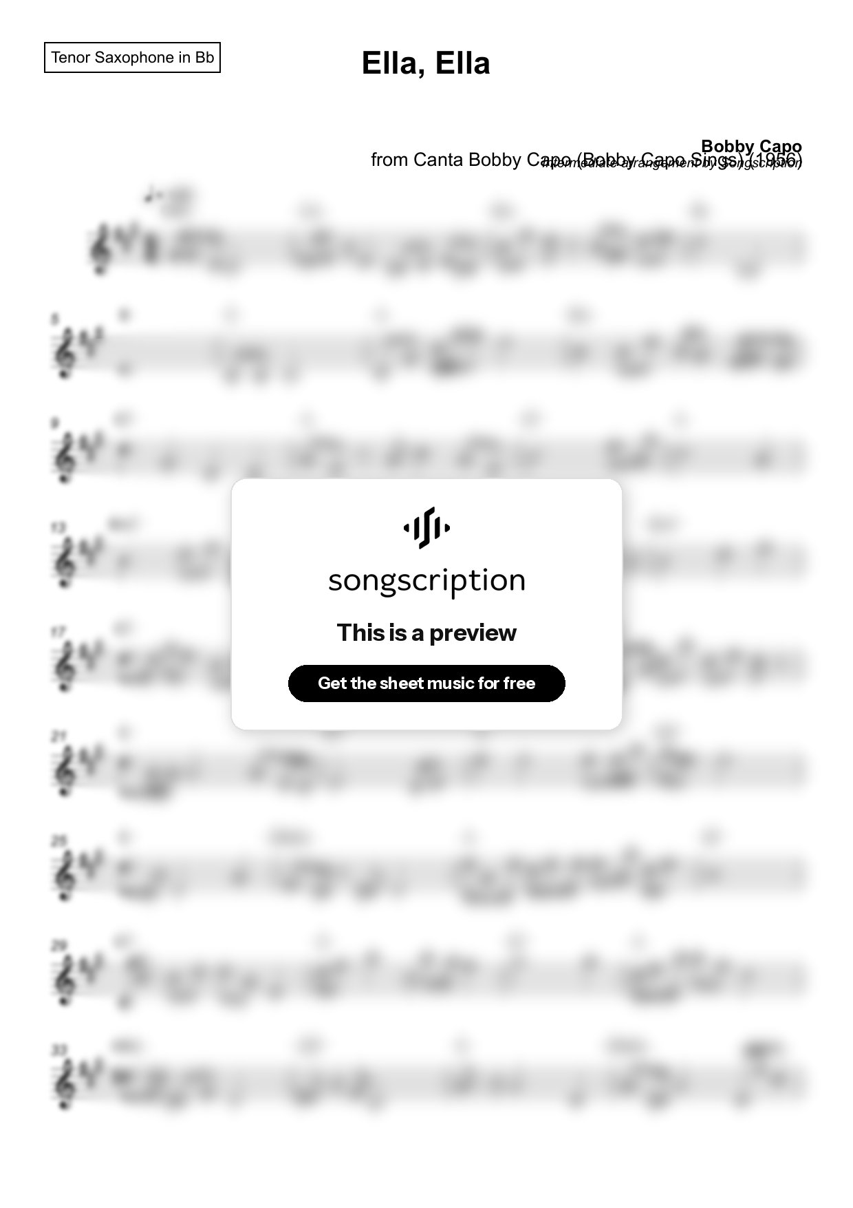 Intermediate Tenor Sax Sheet Music for "Ella, Ella" by Bobby Capo