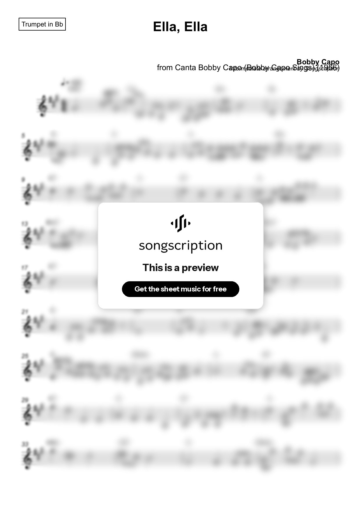 Intermediate Trumpet Sheet Music for "Ella, Ella" by Bobby Capo