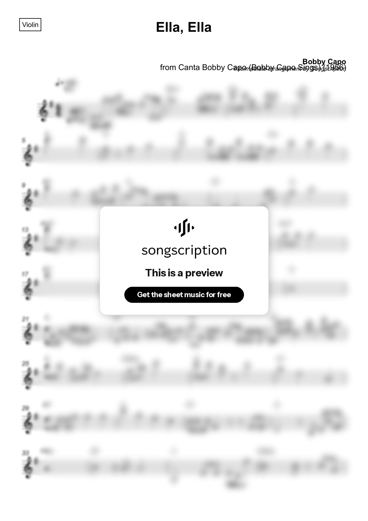 Intermediate Violin Sheet Music for "Ella, Ella" by Bobby Capo