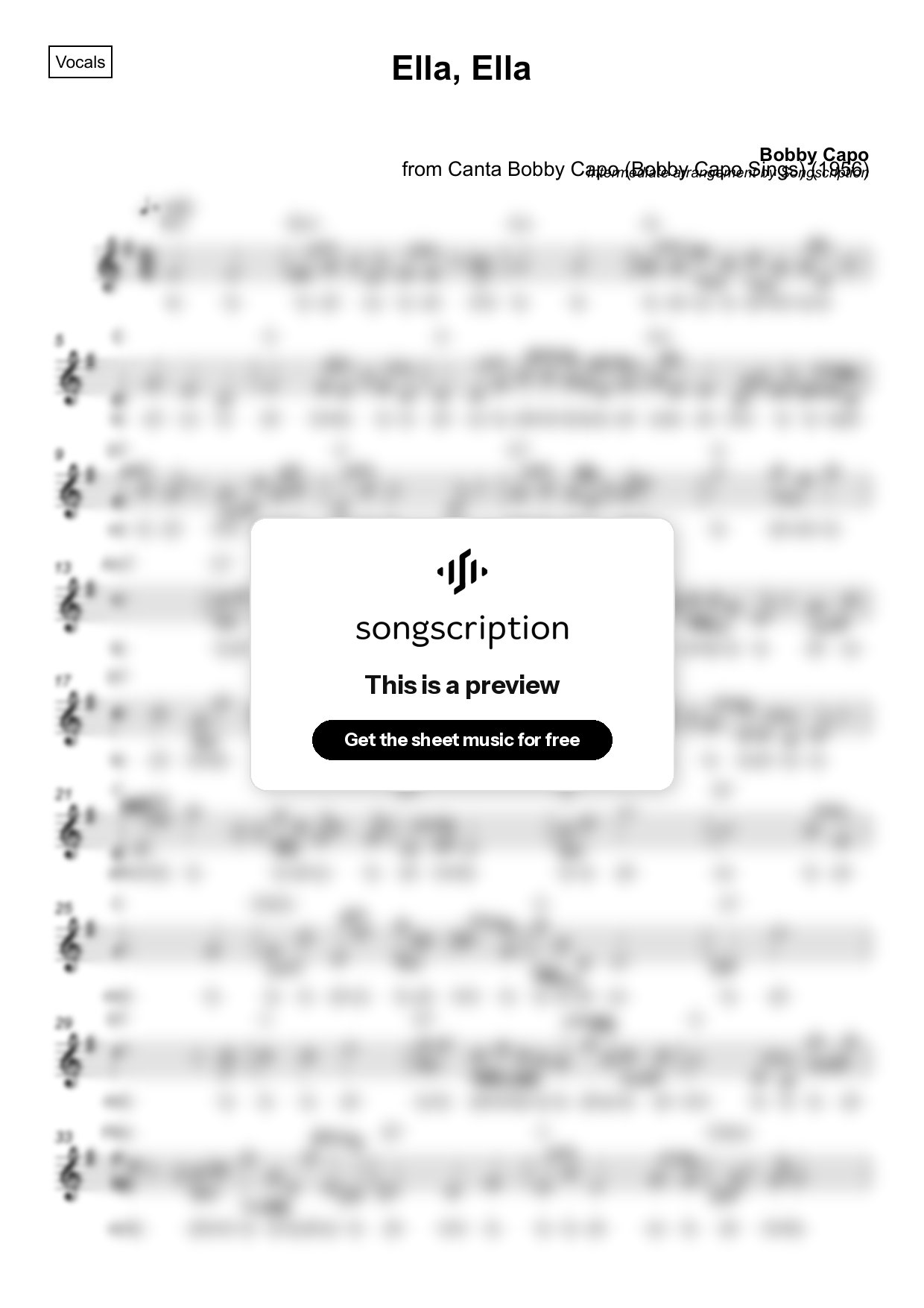 Intermediate Vocals Sheet Music for "Ella, Ella" by Bobby Capo