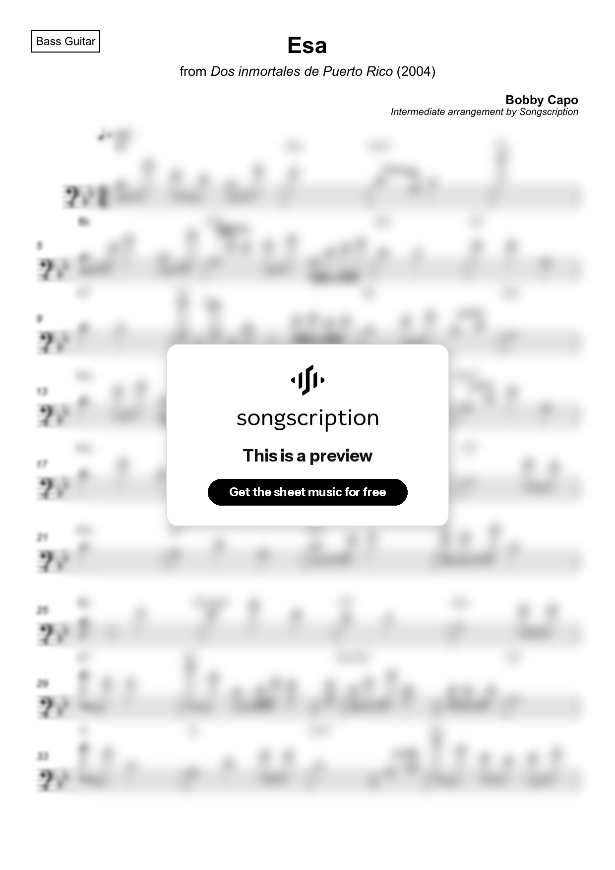 Intermediate Bass Guitar Sheet Music for "Esa" by Bobby Capo