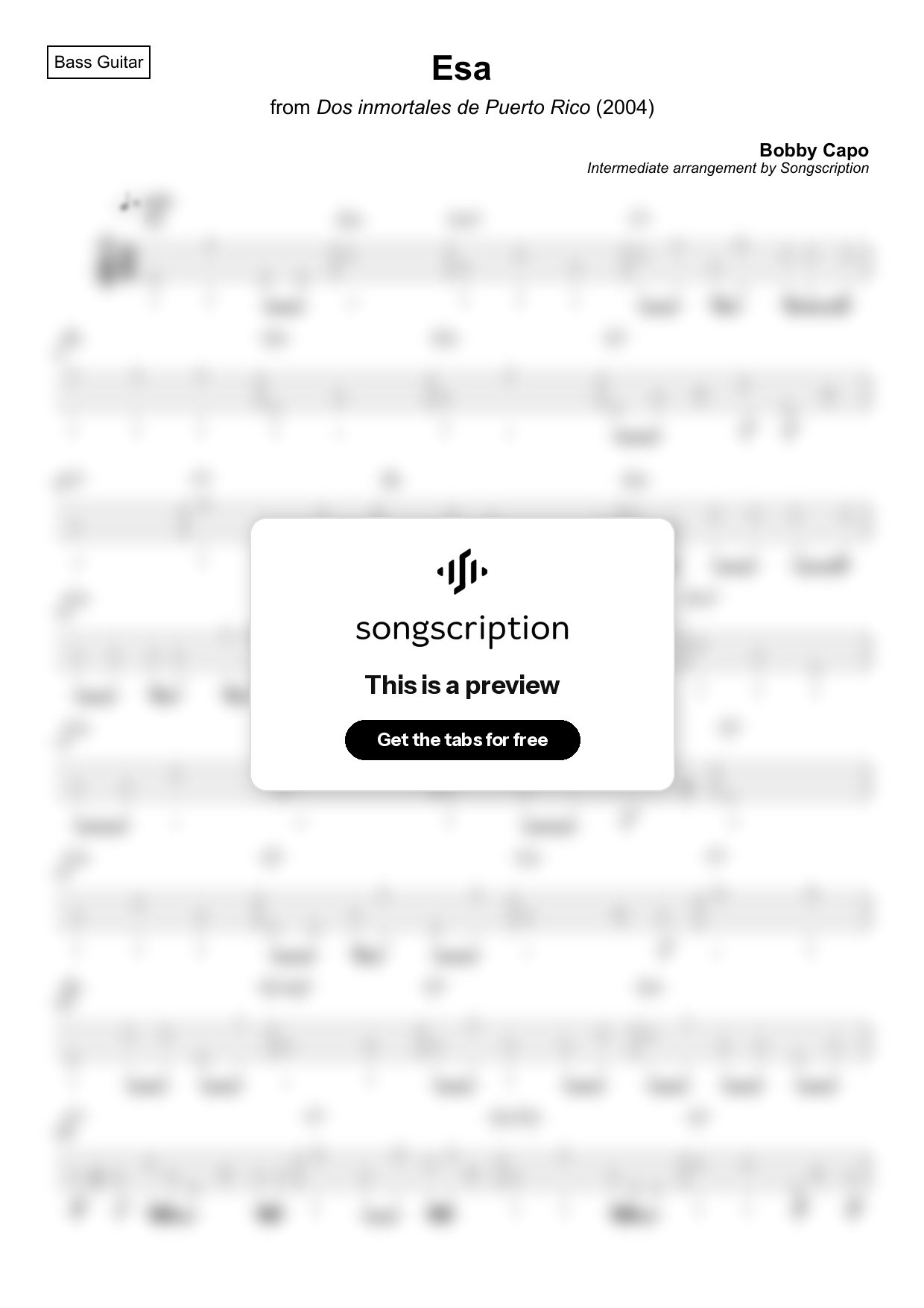 Intermediate Bass Guitar Tabs for "Esa" by Bobby Capo