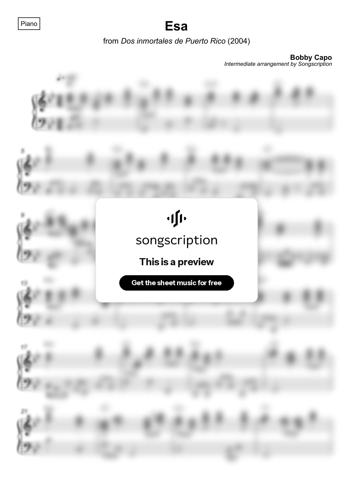 Intermediate Piano Sheet Music for "Esa" by Bobby Capo