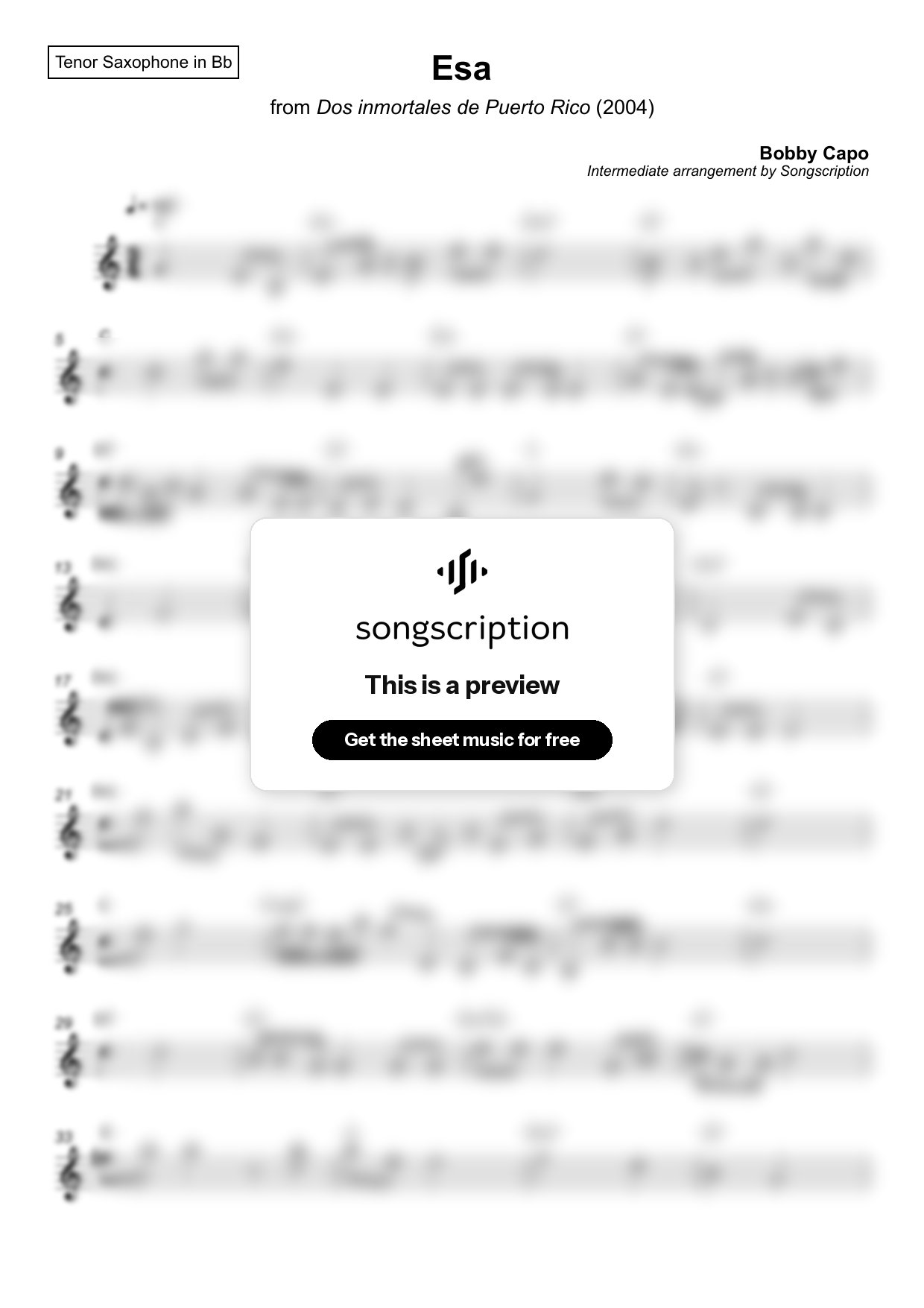 Intermediate Tenor Sax Sheet Music for "Esa" by Bobby Capo