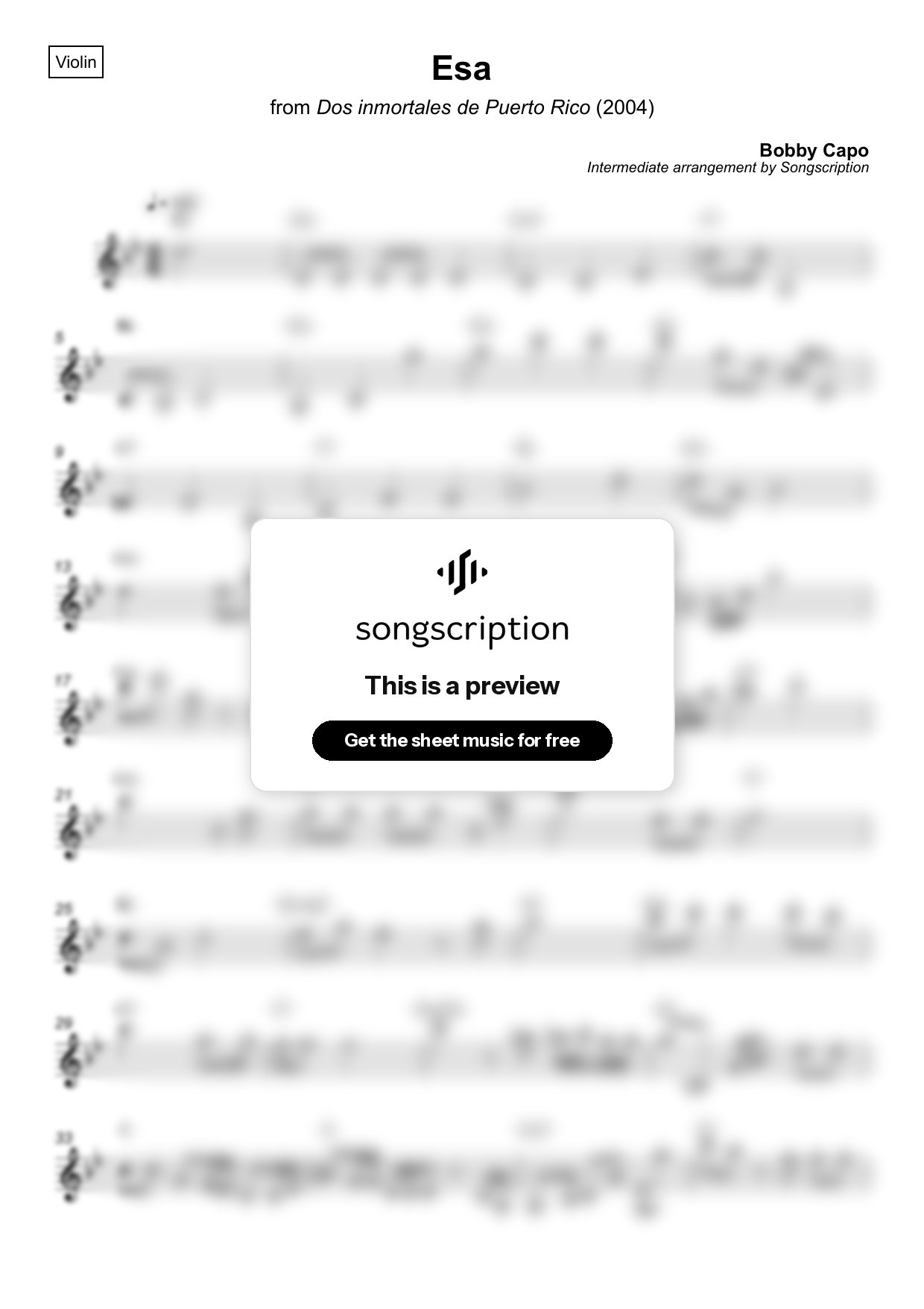 Intermediate Violin Sheet Music for "Esa" by Bobby Capo