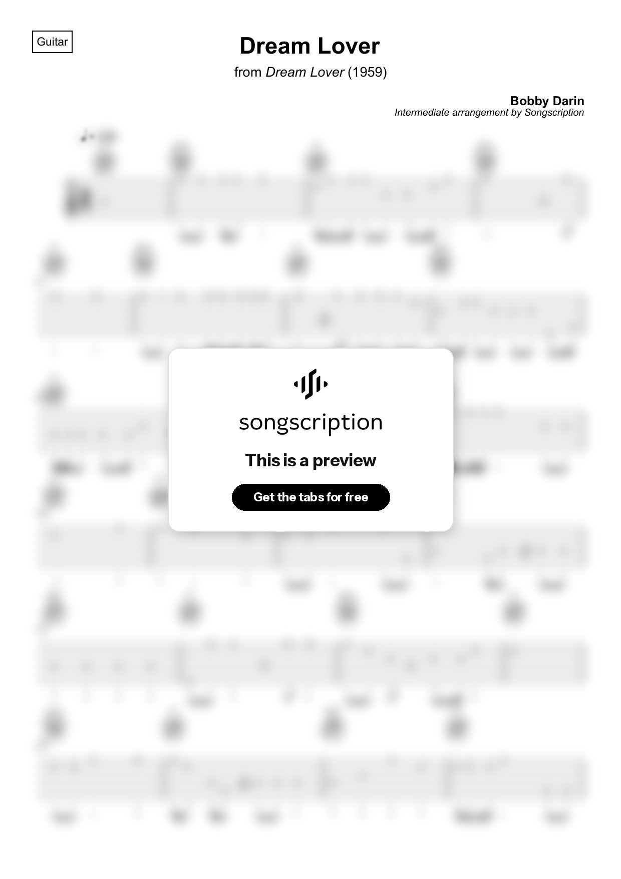 Intermediate Acoustic Guitar Tabs for "Dream Lover" by Bobby Darin