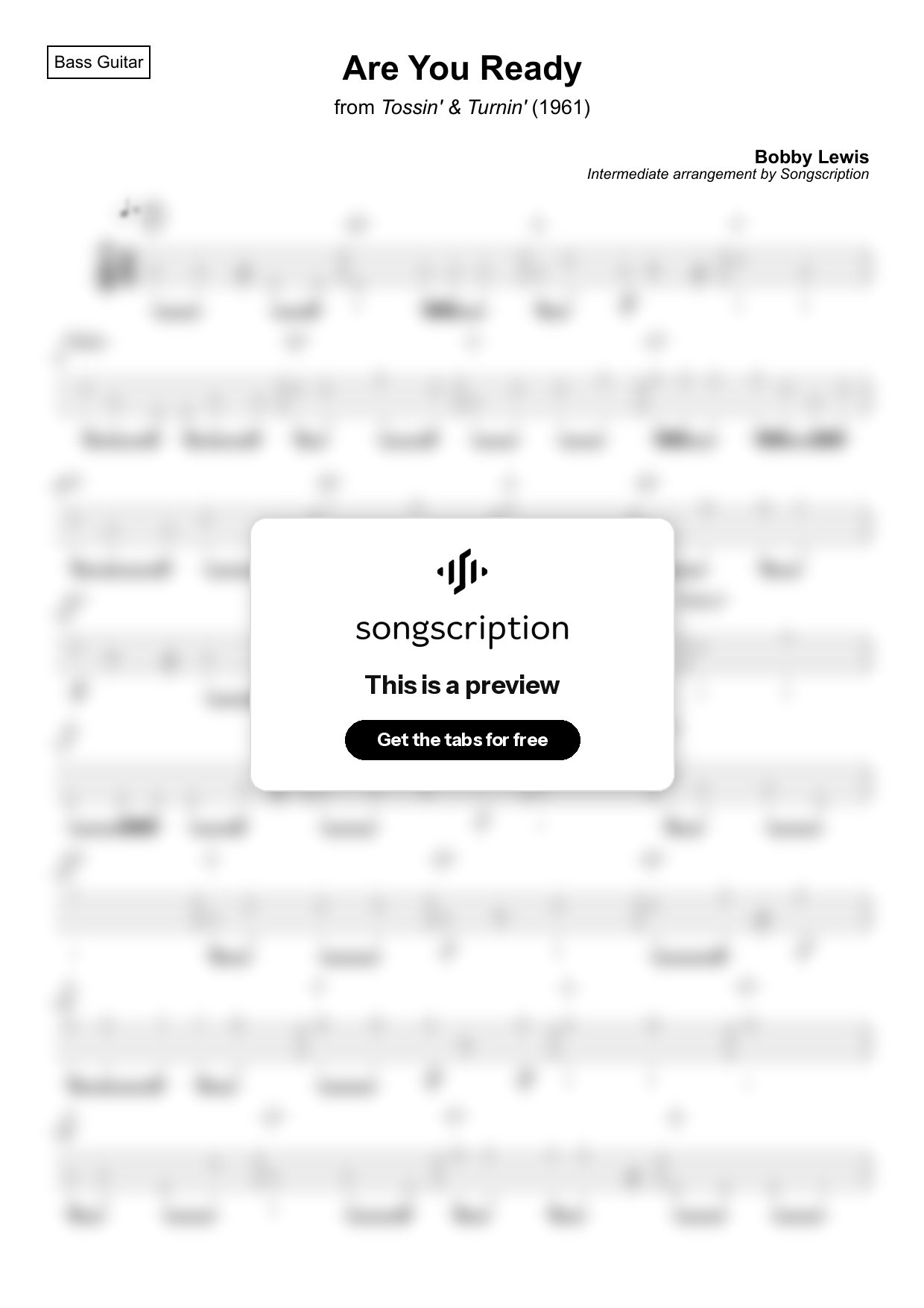 Intermediate Bass Guitar Tabs for "Are You Ready" by Bobby Lewis