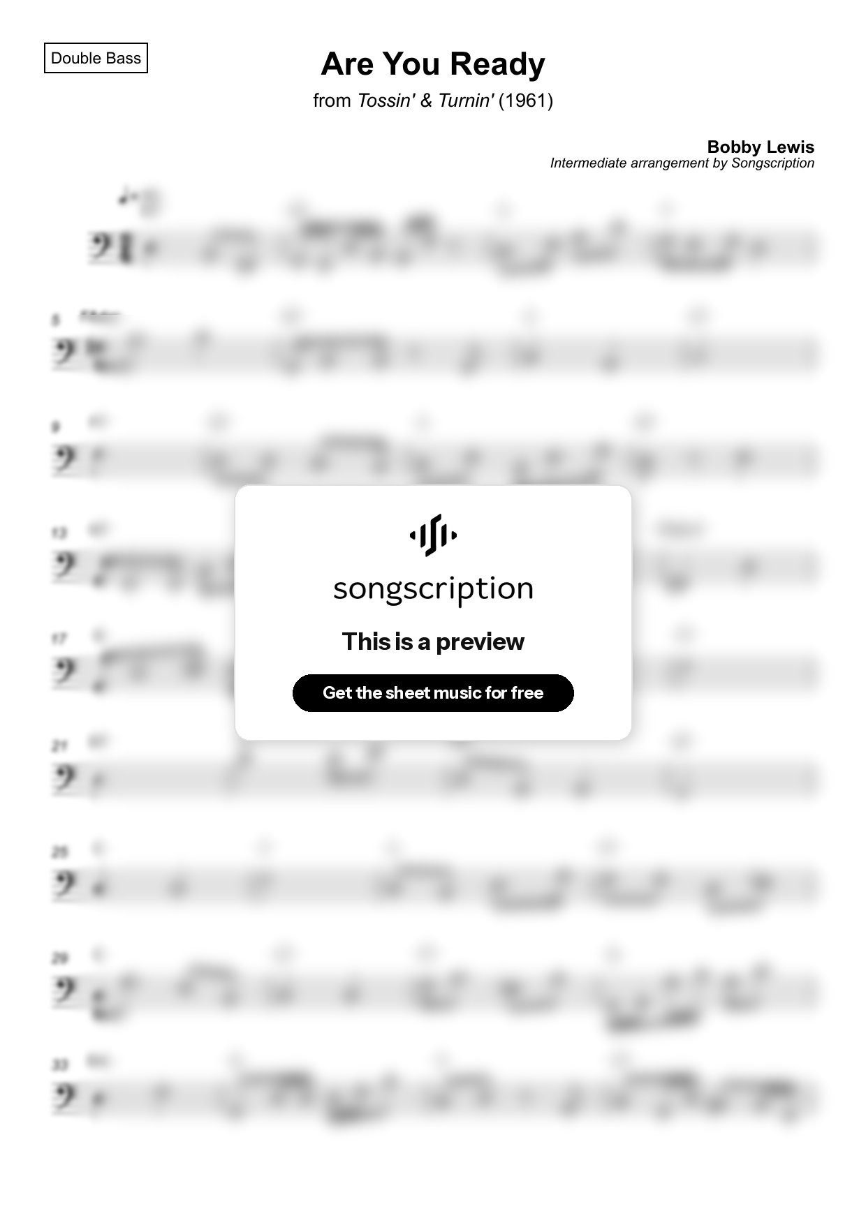 Intermediate Double Bass Sheet Music for "Are You Ready" by Bobby Lewis