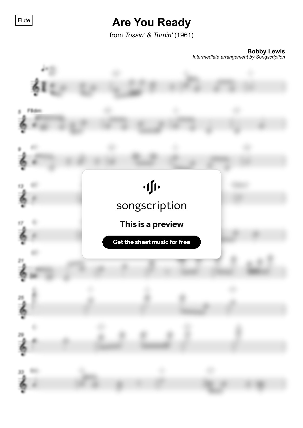 Intermediate Flute Sheet Music for "Are You Ready" by Bobby Lewis
