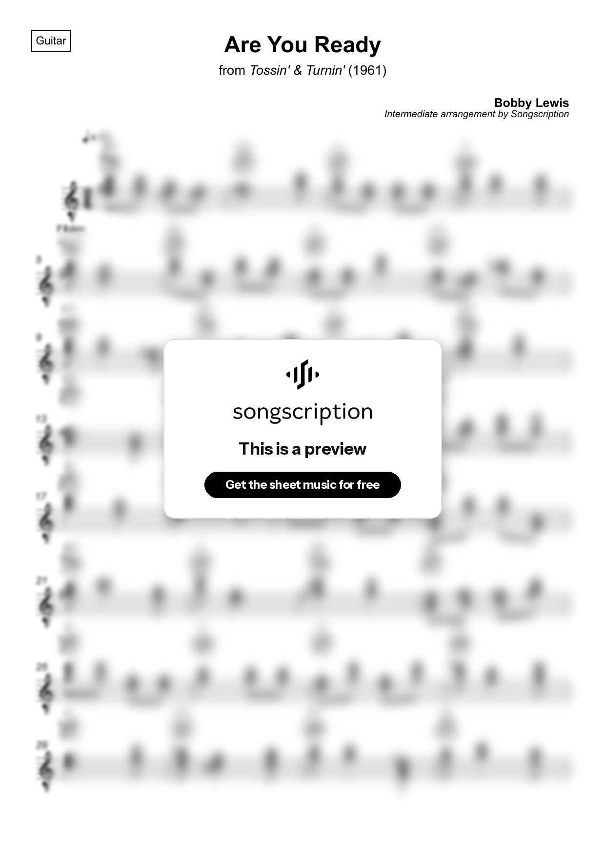 Intermediate Acoustic Guitar Sheet Music for "Are You Ready" by Bobby Lewis