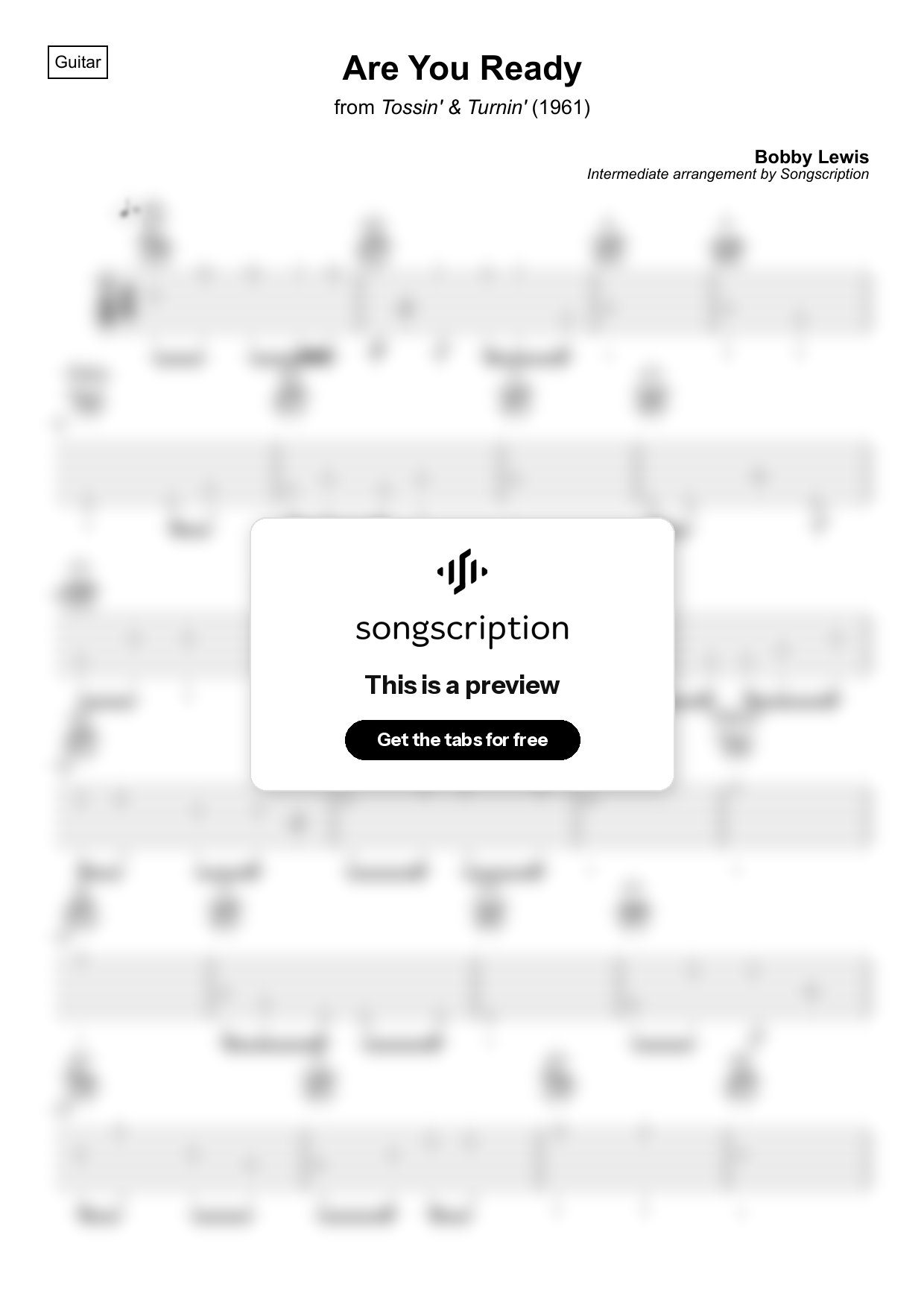 Intermediate Acoustic Guitar Tabs for "Are You Ready" by Bobby Lewis