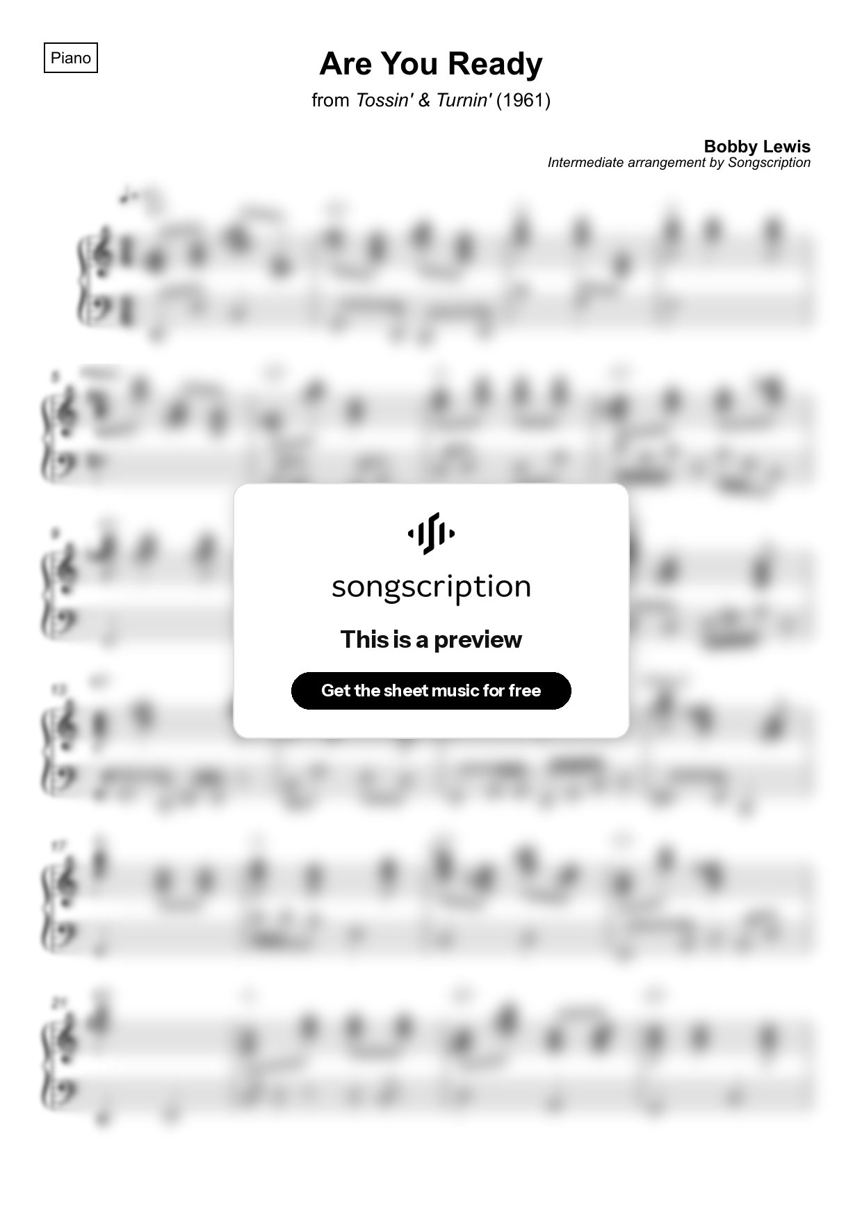 Intermediate Piano Sheet Music for "Are You Ready" by Bobby Lewis