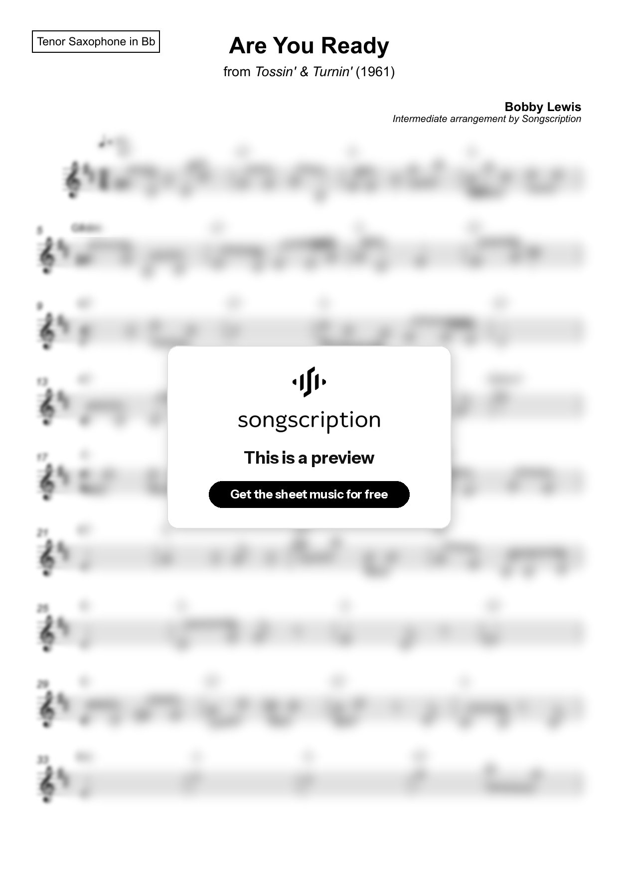 Intermediate Tenor Sax Sheet Music for "Are You Ready" by Bobby Lewis
