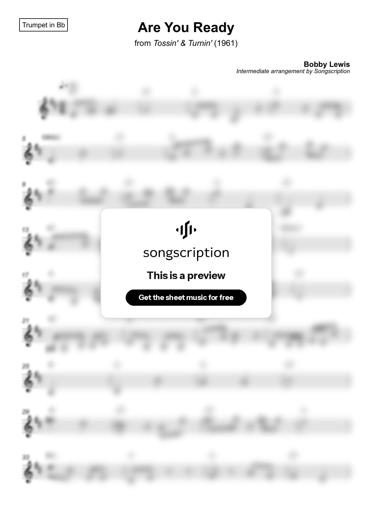 Intermediate Trumpet Sheet Music for "Are You Ready" by Bobby Lewis