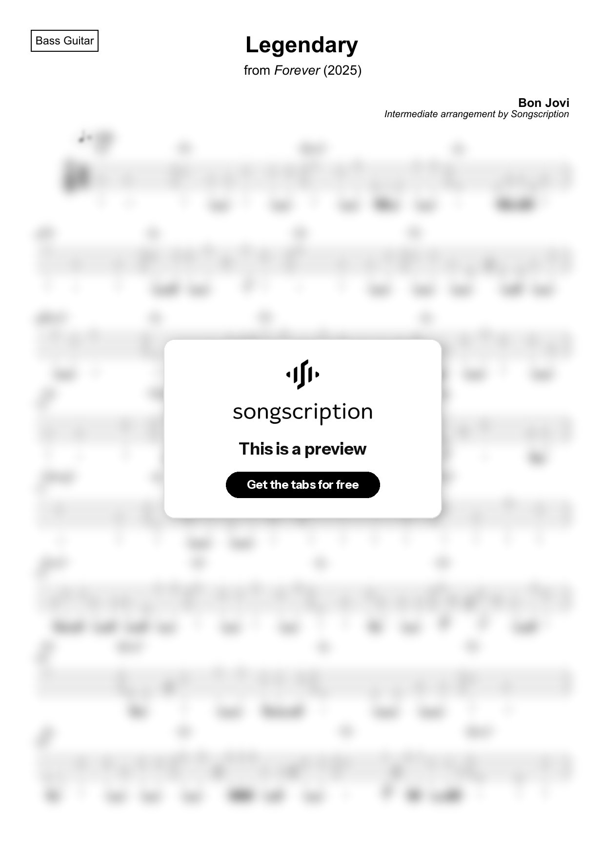 Intermediate Bass Guitar Tabs for "Legendary" by Bon Jovi