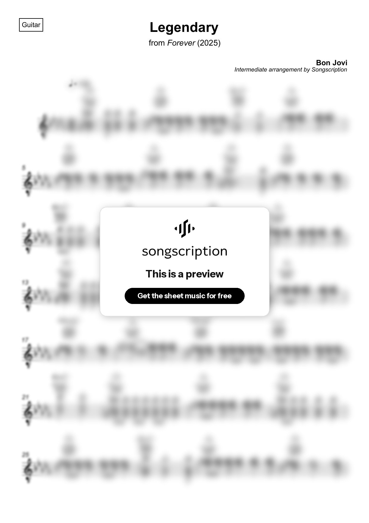 Intermediate Acoustic Guitar Sheet Music for "Legendary" by Bon Jovi